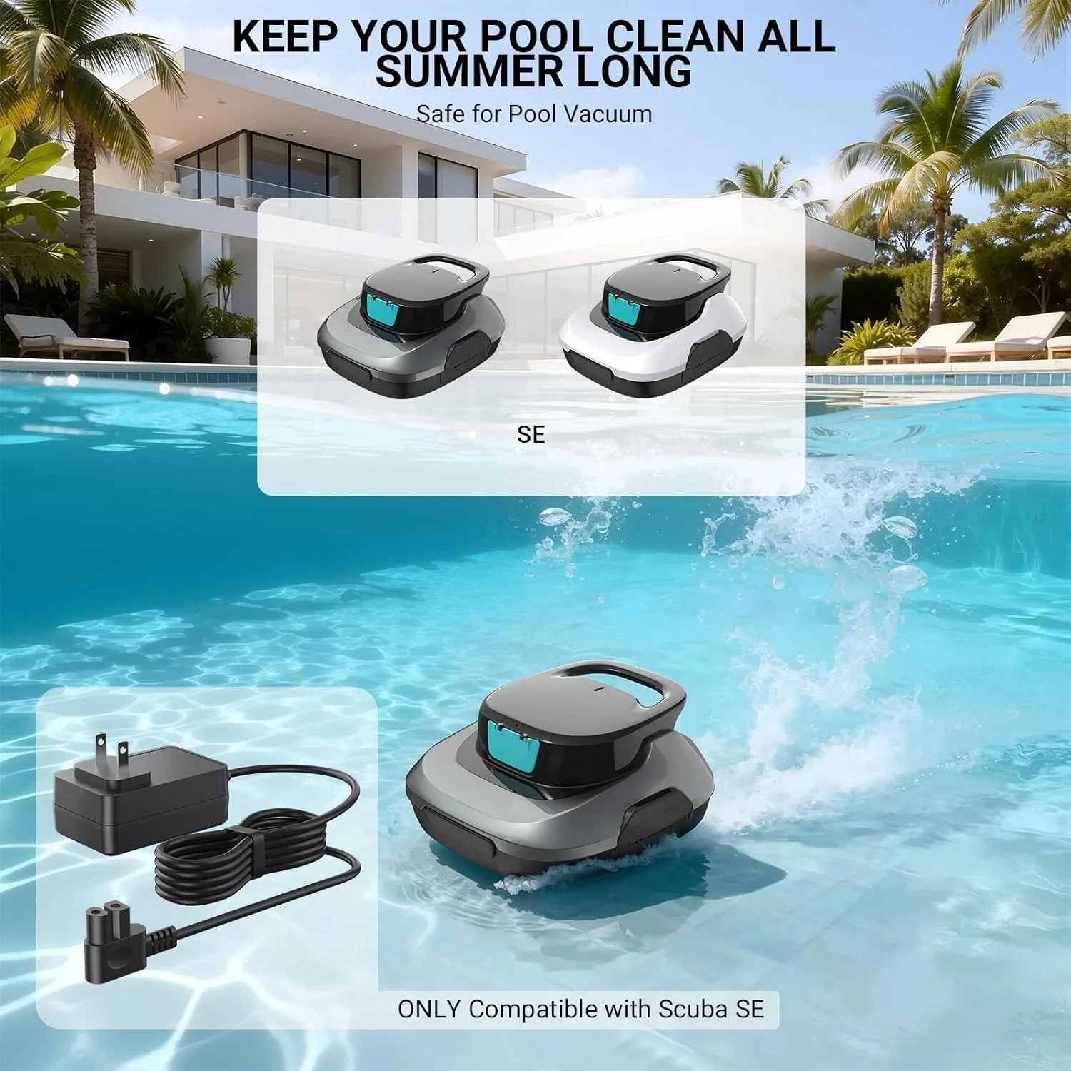 Pool Vacuum Charger Adapter Replacement Parts – Compatible with Aiper Scuba SE C