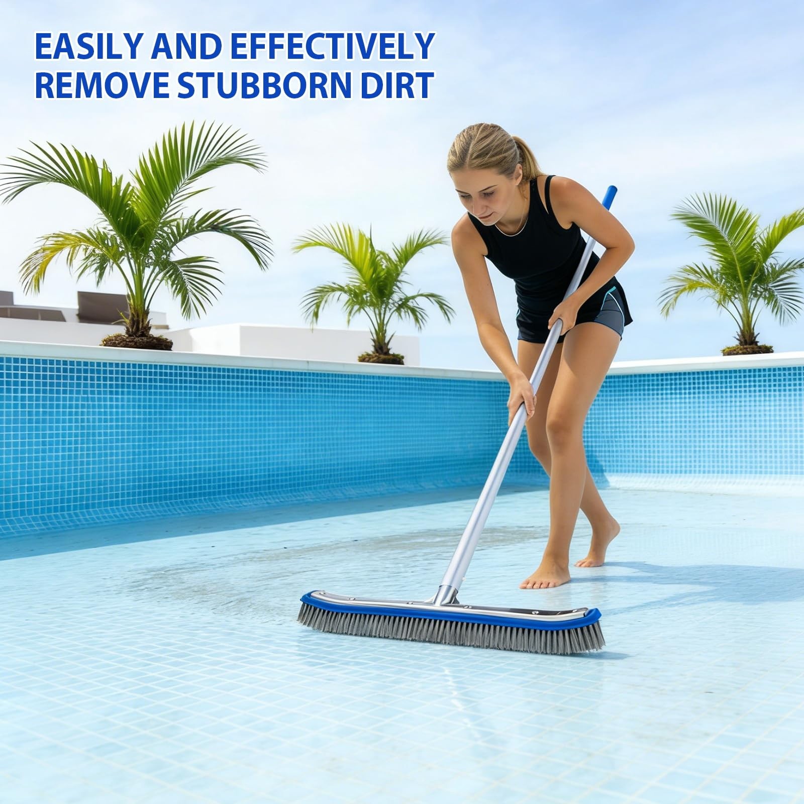 18&Prime; Wide Pool Brush Head – Combo Nylon & Stainless Steel Wire Bristles, Heavy…