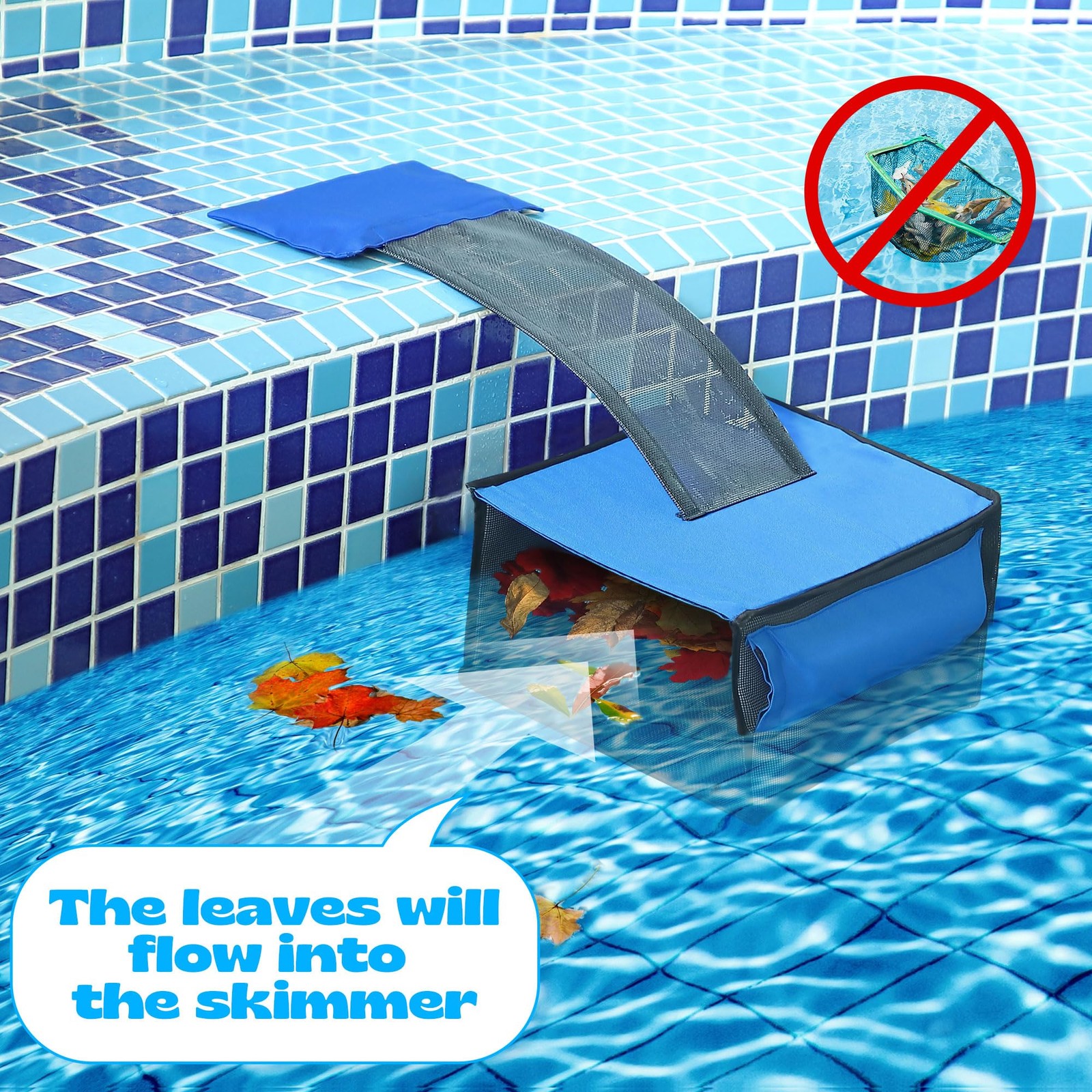 Pool Leaf Skimmer with Escape Ramp, Floating Net Cleaner for Above Ground Pools