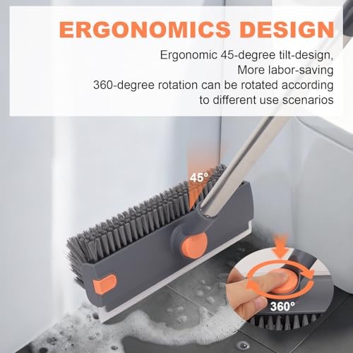 Floor Scrub Brush with 64&Prime; Long Handle – 360° Swivel Heads Household Push