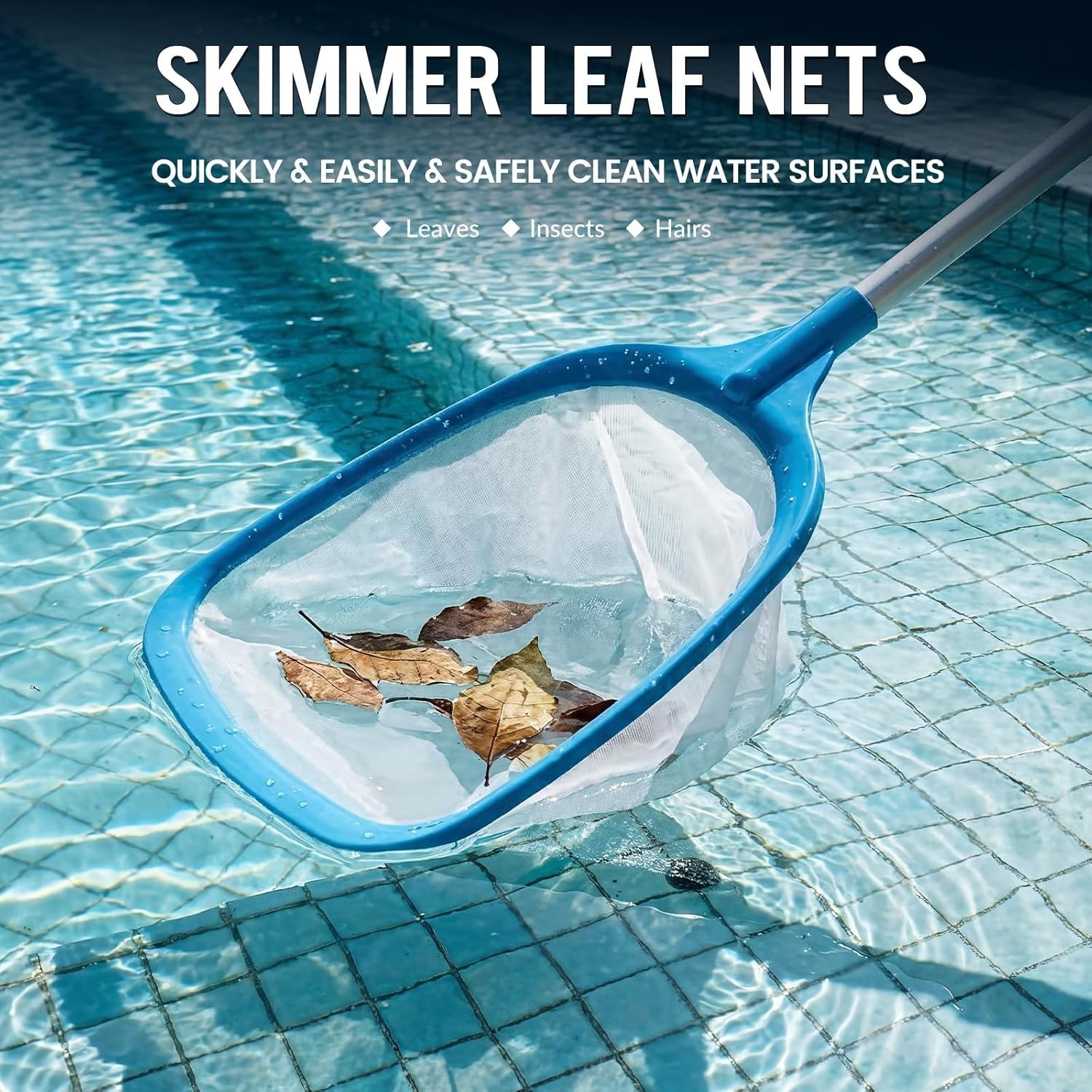 Pool Skimmer Net Fine Mesh Leaf Rake Cleaner with Pole for Pools