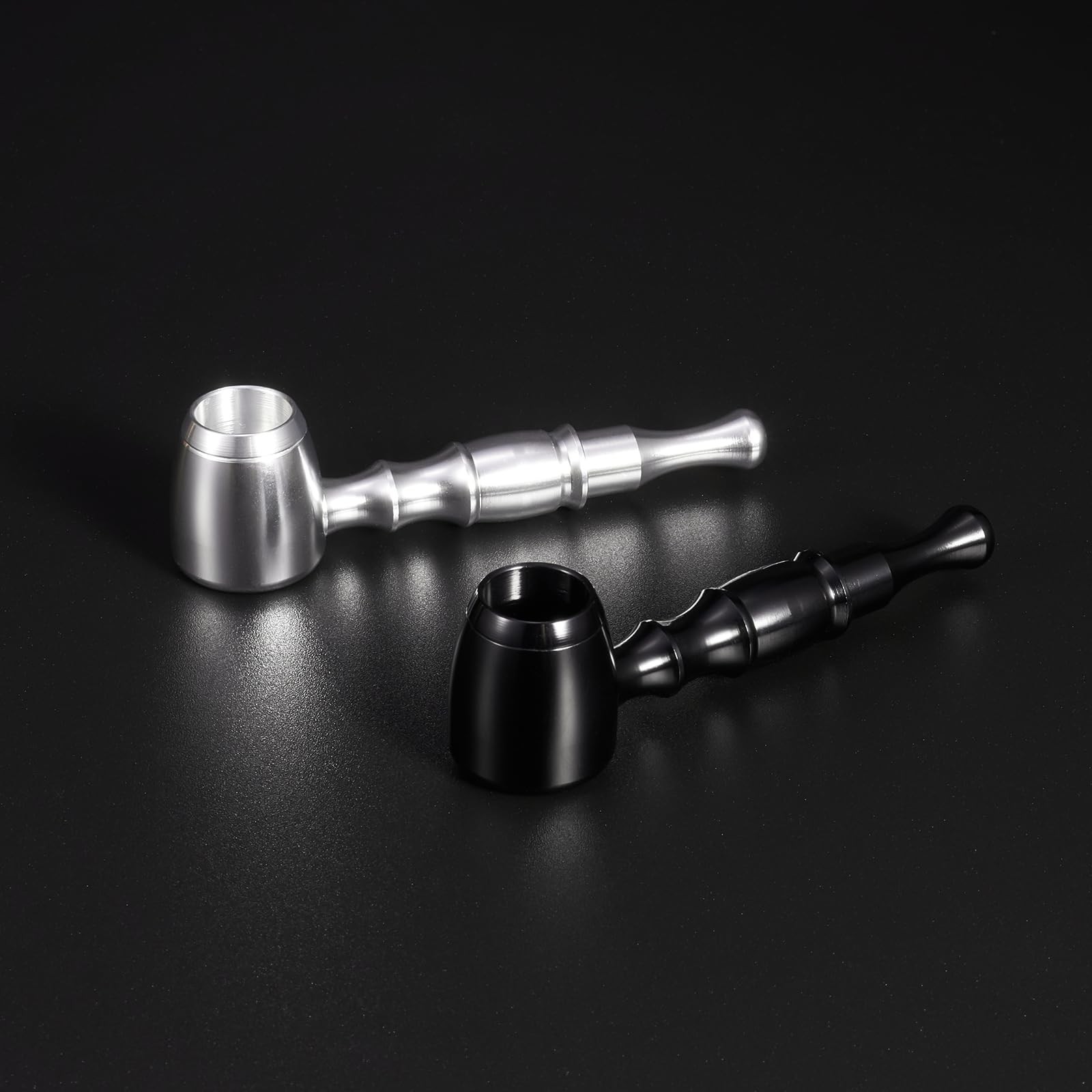2-Pack Aluminum Alloy Tobacco Pipe Set, 10cm Portable Smoking Black&Silver
