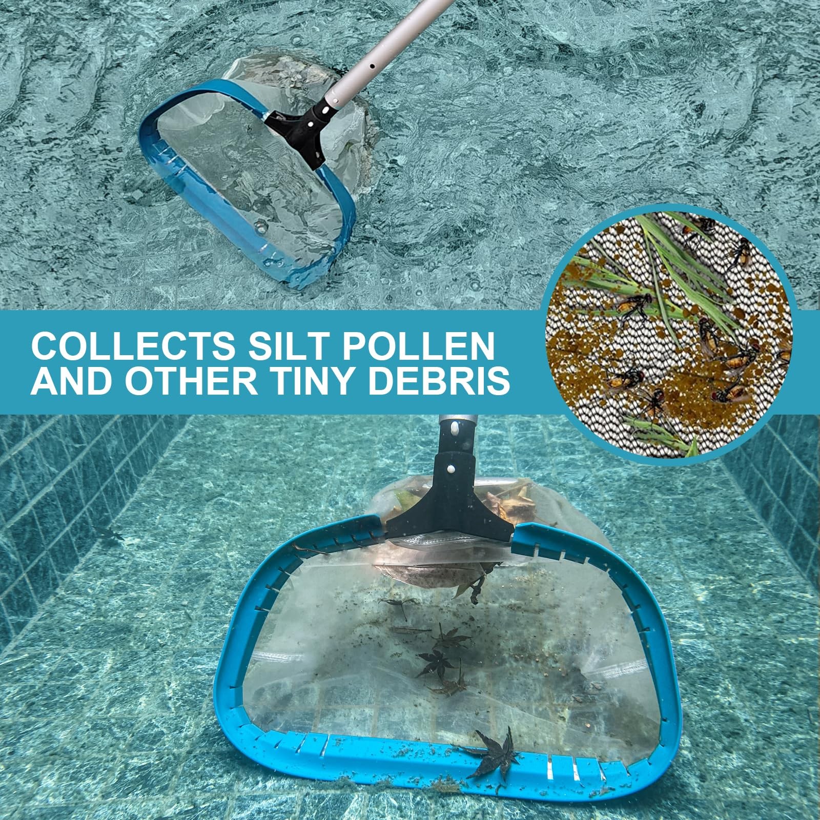 Pool Leaf Skimmer Net Swimming Pool Cleaning Rake Fine Mesh Aluminum Frame 20 In