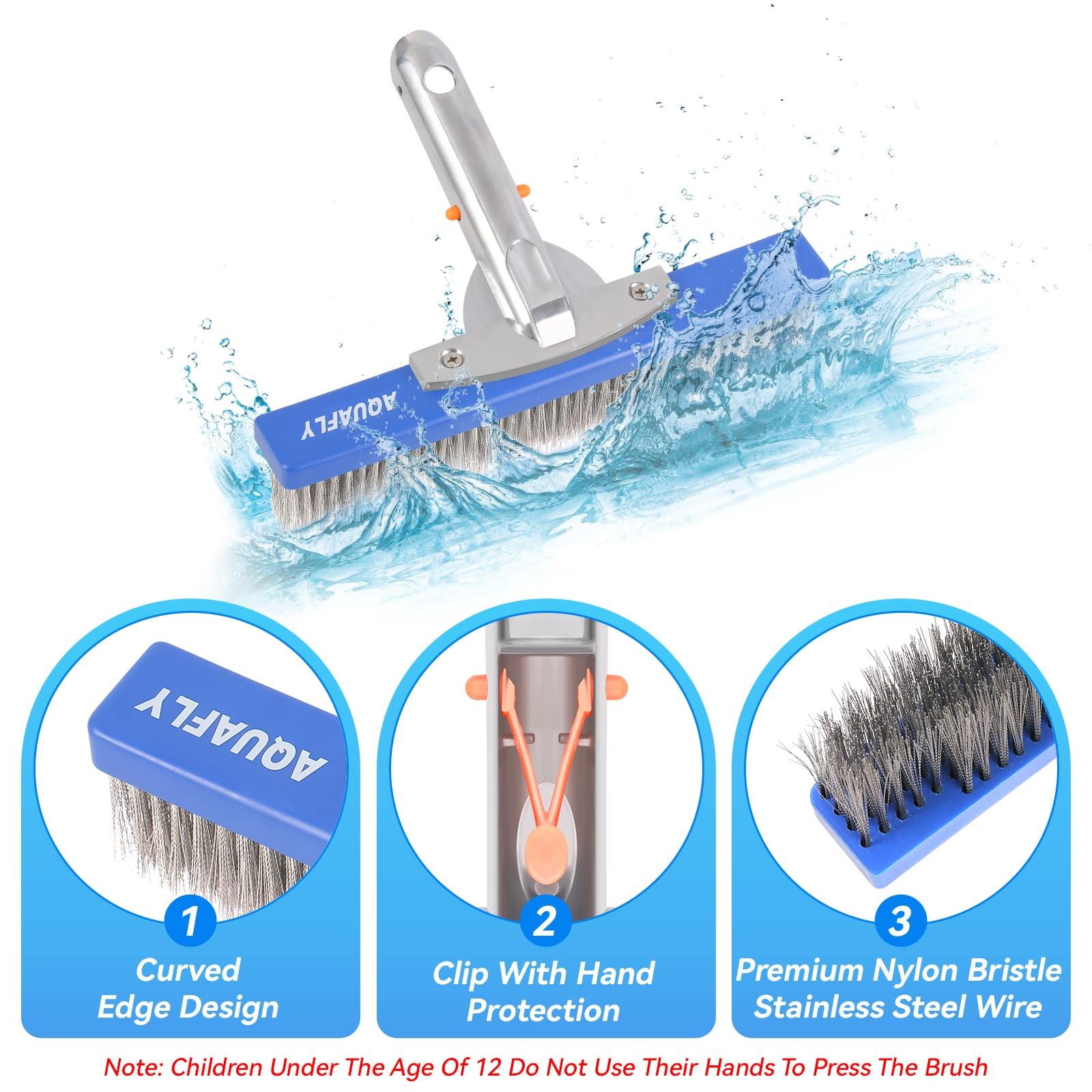 10Inch Heavy Duty Stainless Steel Pool Brush for Concrete & Gunite Cleaning