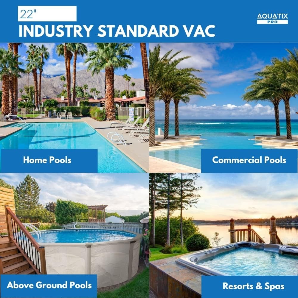 Pool Vacuum Head, 22&Prime; Extra Large Commercial Grade, 10 Weighted Plates, 2 X Hose