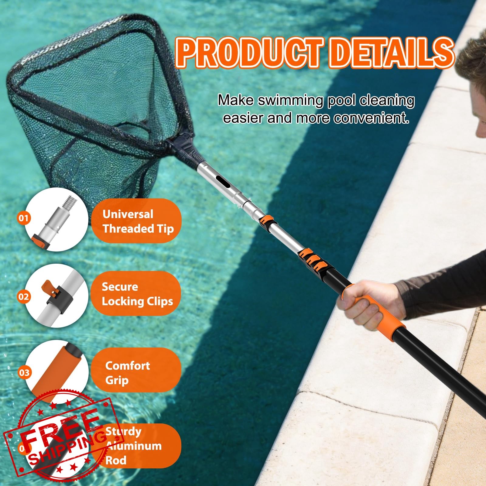 SISUPASSIE 20FT Pool Skimmer Net with Pole