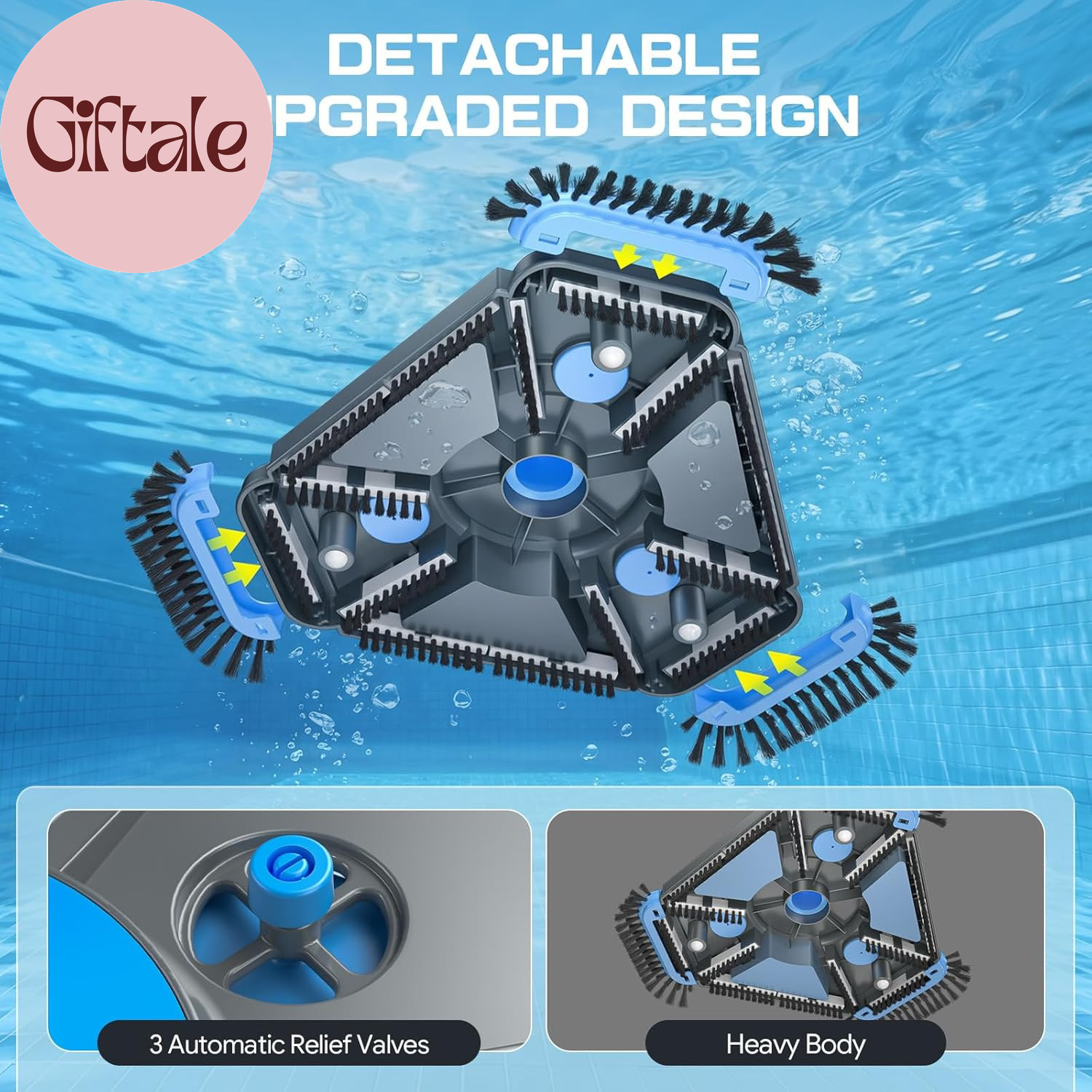 Upgrade Pool Vacuum Head with Side Brush & 360° Swivel Cuff, Heavy Duty Manual K