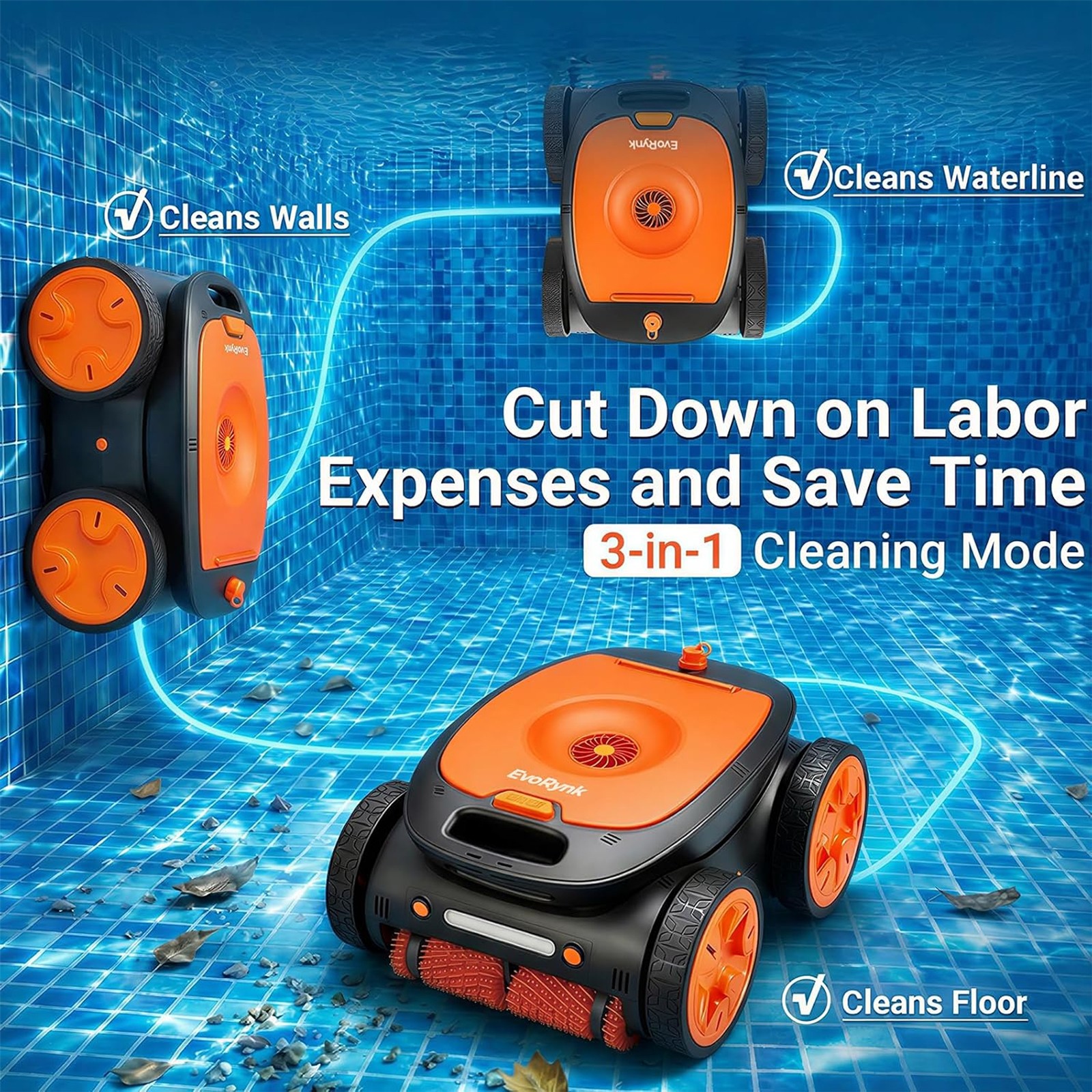 Automatic Pool Vacuum Robot for In-ground & Above-Ground Pools 5640 GPH Suction