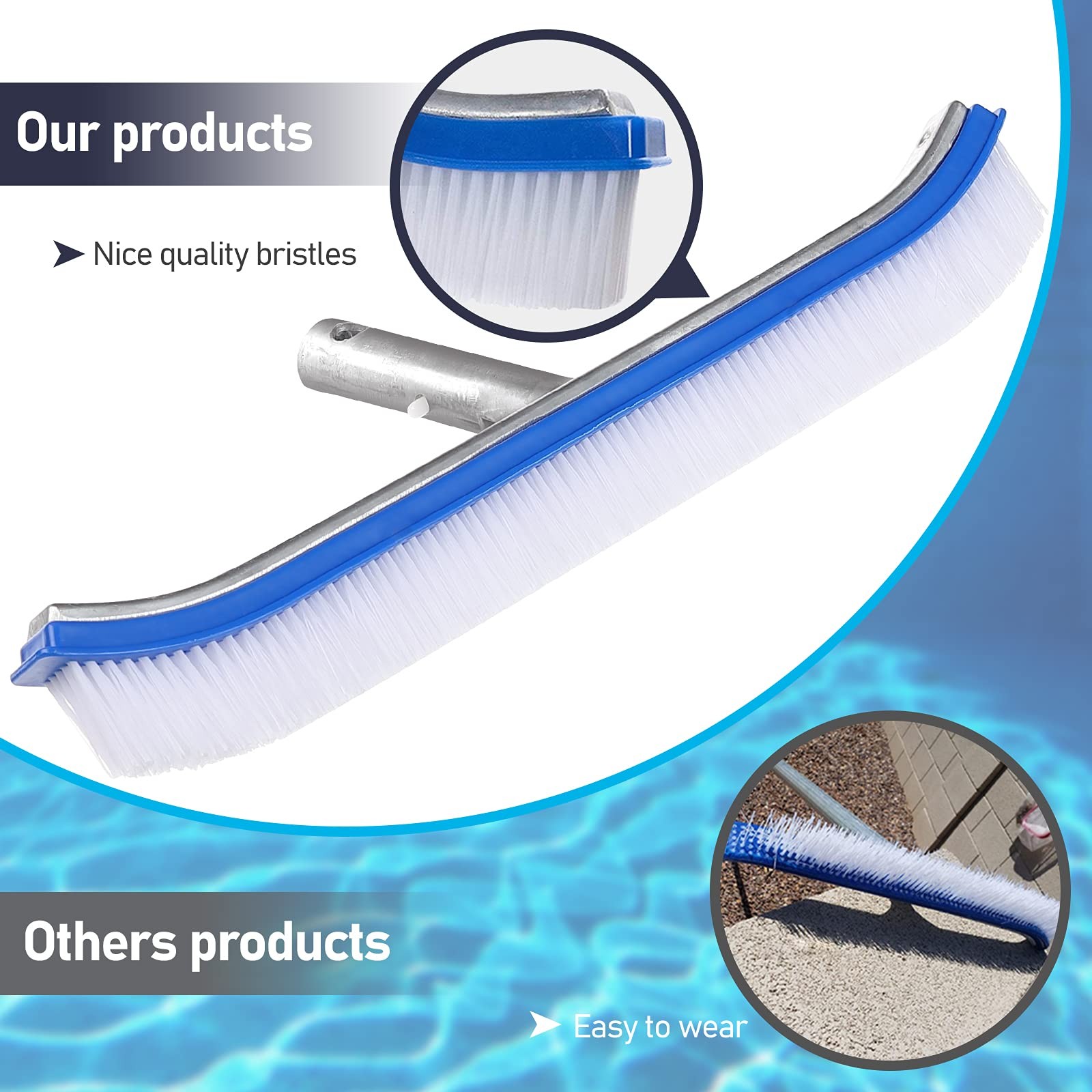 Swimming Pool Wall Tile Brush,18&Prime; Polished Aluminum Back Pool Scrub Brush Hea…
