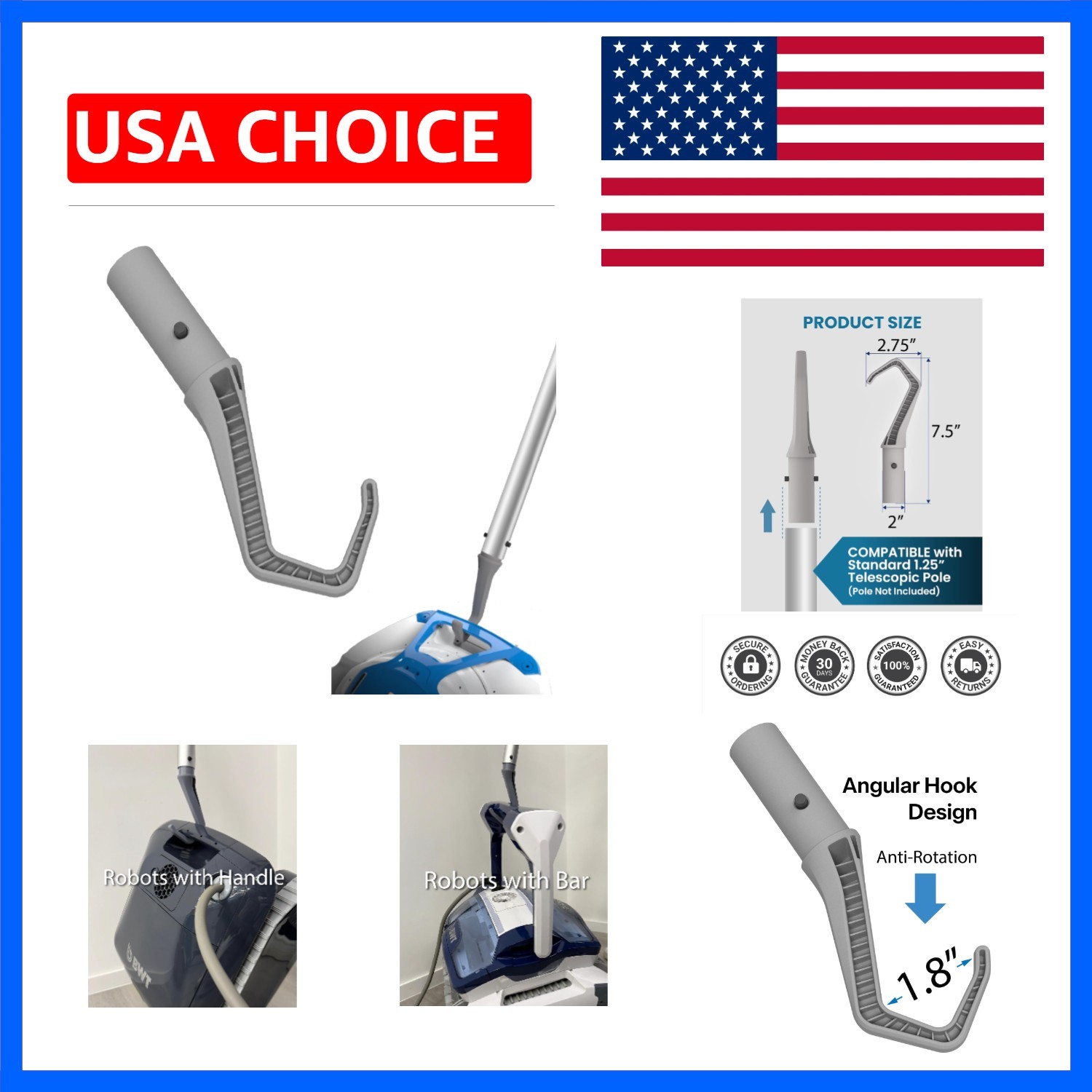 Retrieval Hook for Robotic Pool Cleaners, Accessories Hook Customized for Poo…