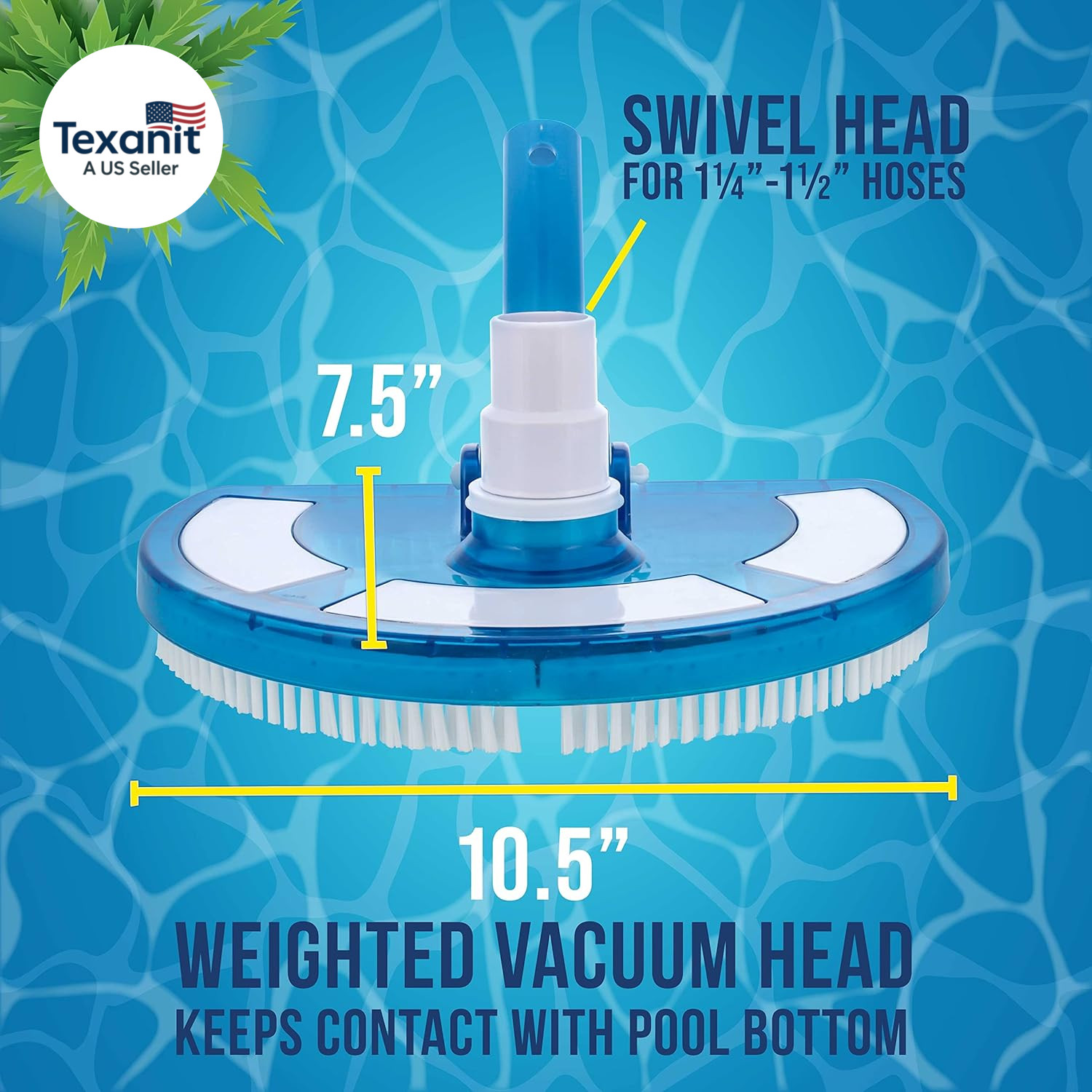Weighted Pool Vacuum Head, Transparent Curved Half Moon Body – Swivel Connection