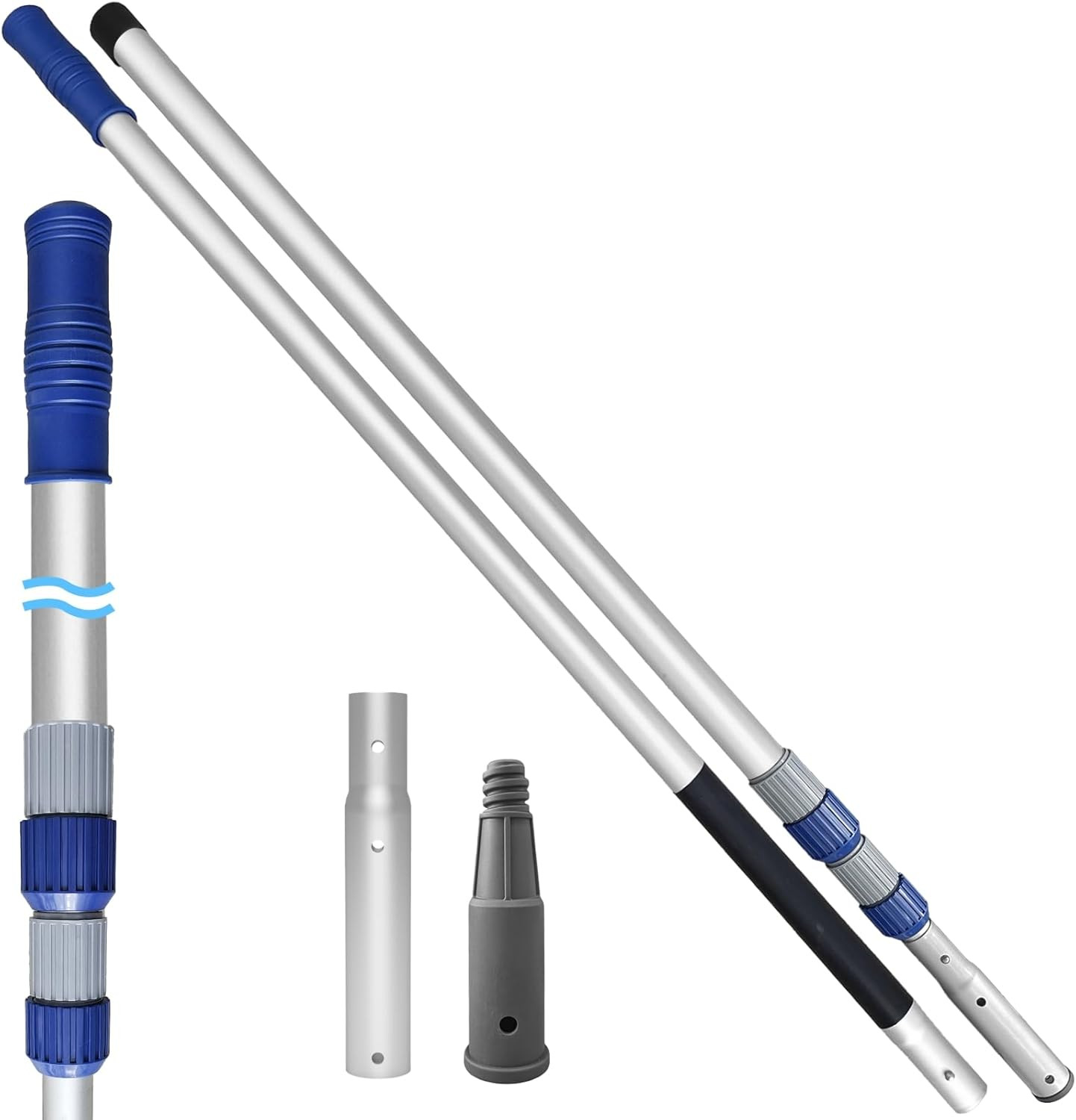 12FT Pool Pole, 2-Piece Telescopic Swimming Pool Cleaning Pole with Universal Th