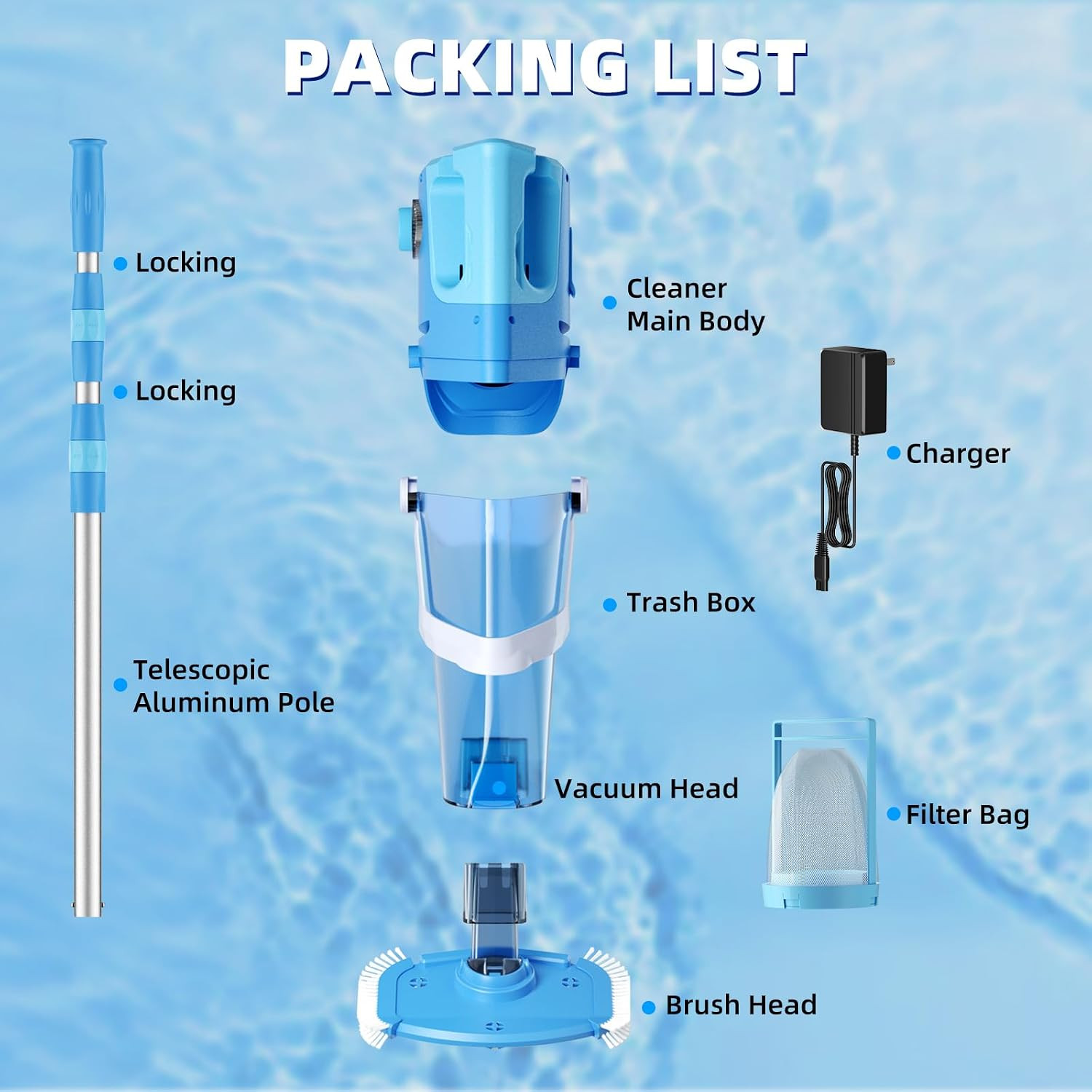 Cordless Pool Vacuum, 1950 GPH Powerful Suction, Handheld Pool Cleaner with Tele