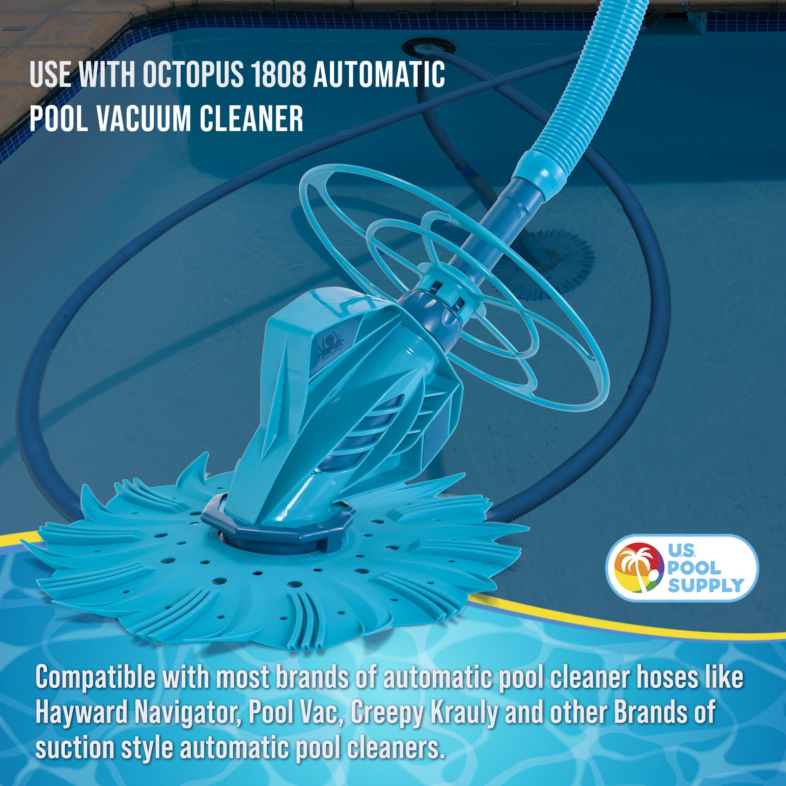 4pc Swimming Pool Vacuum Cleaner Hose Set, Teal 20&Prime; Flexible Sections, 1.5&Prime; Cuff