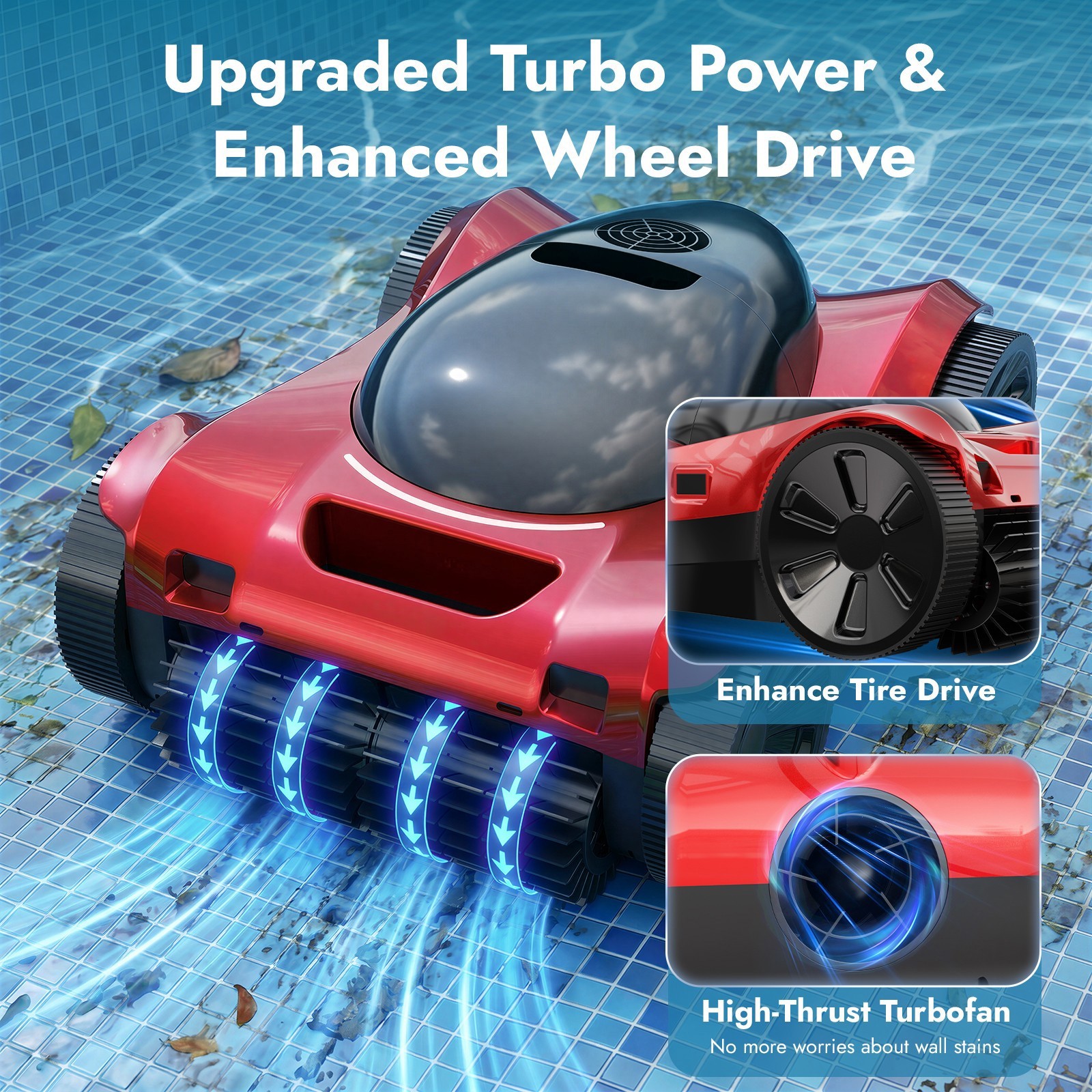 New 22V 10400mAh Cordless Robotic Pool Cleaner Wall Climbing 300W 600m² Coverage