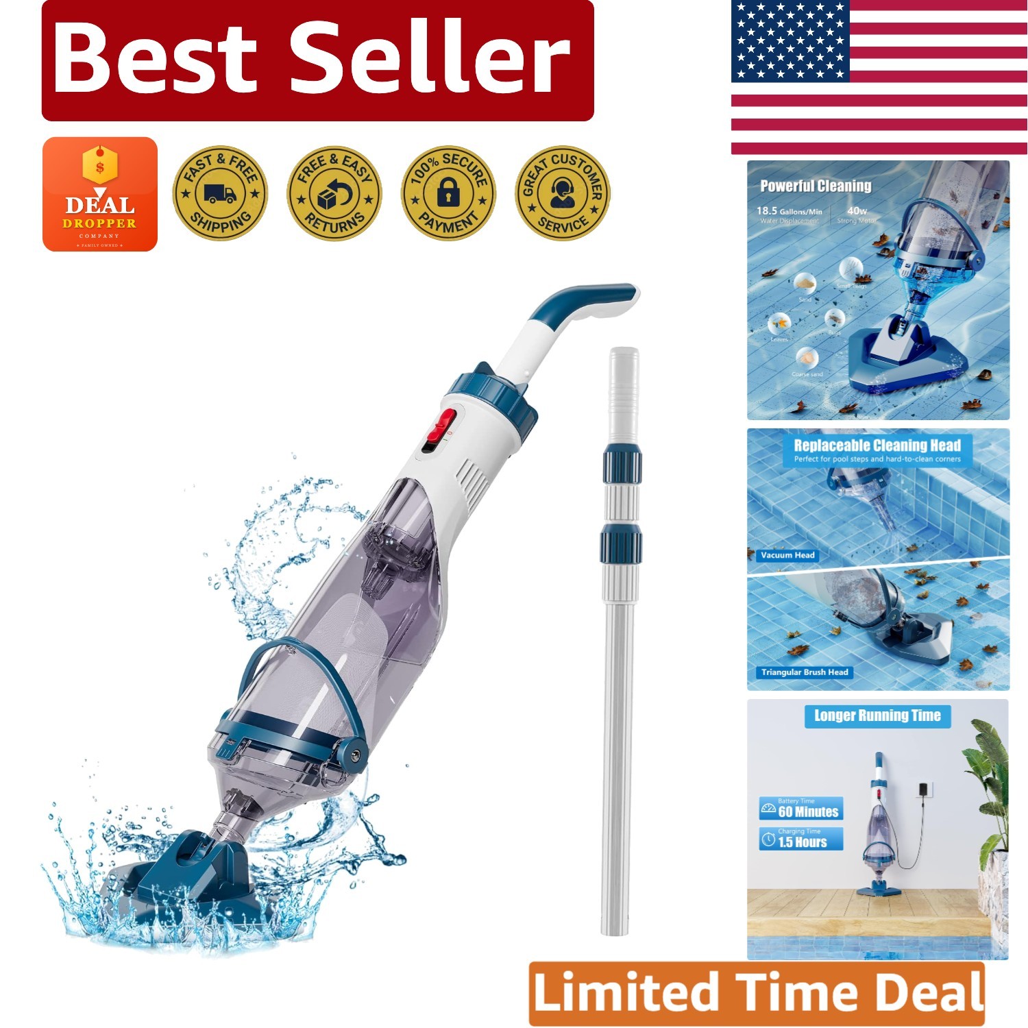 Effortless Above Ground Pool Cleaning – Rechargeable PC10 Vacuum with 18.5 GPM