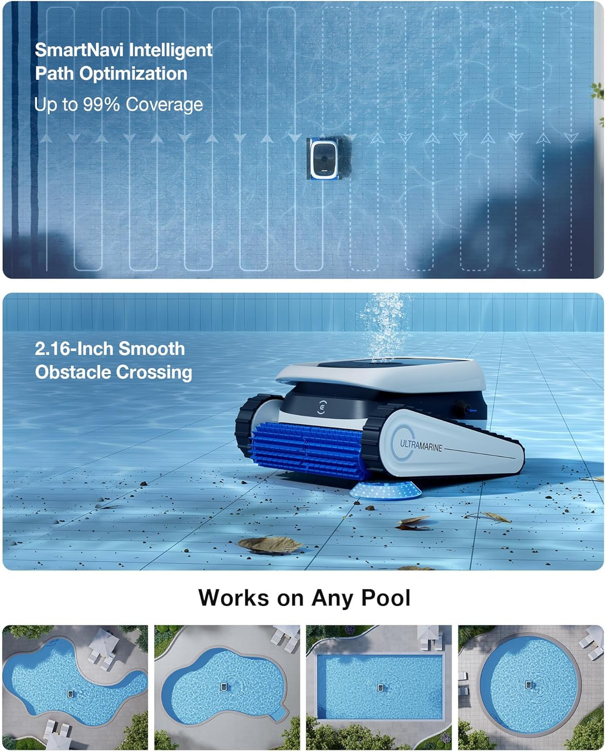 Ultramarine P1 Pool Cleaner Robot, 4800GPH Ultrapure Suction, Dual-Layer Filtrat