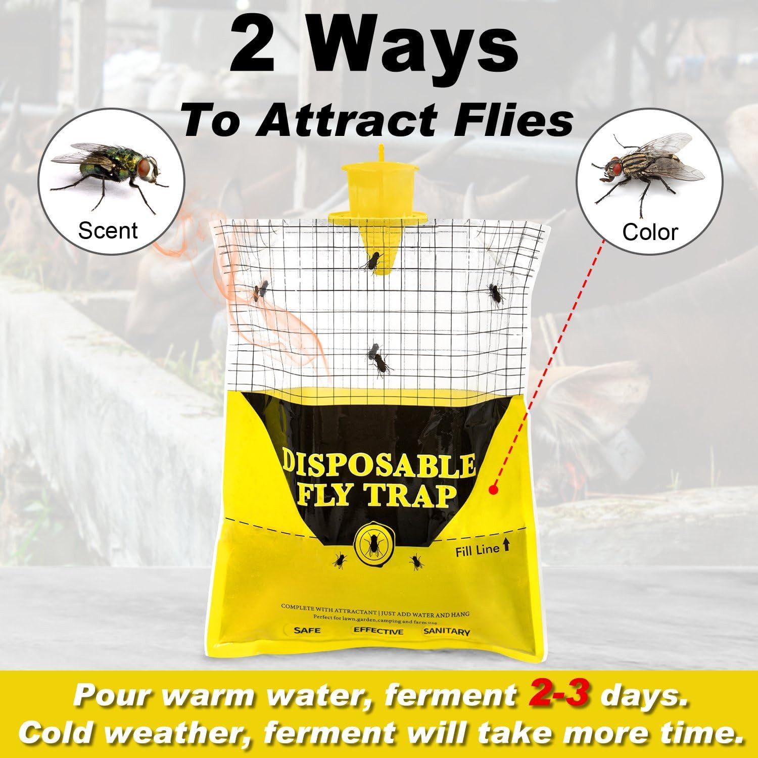 Outdoor Fly Traps for Patio, 6 Pack Pre-Baited Big Fly Bags Outdoor Disposable,