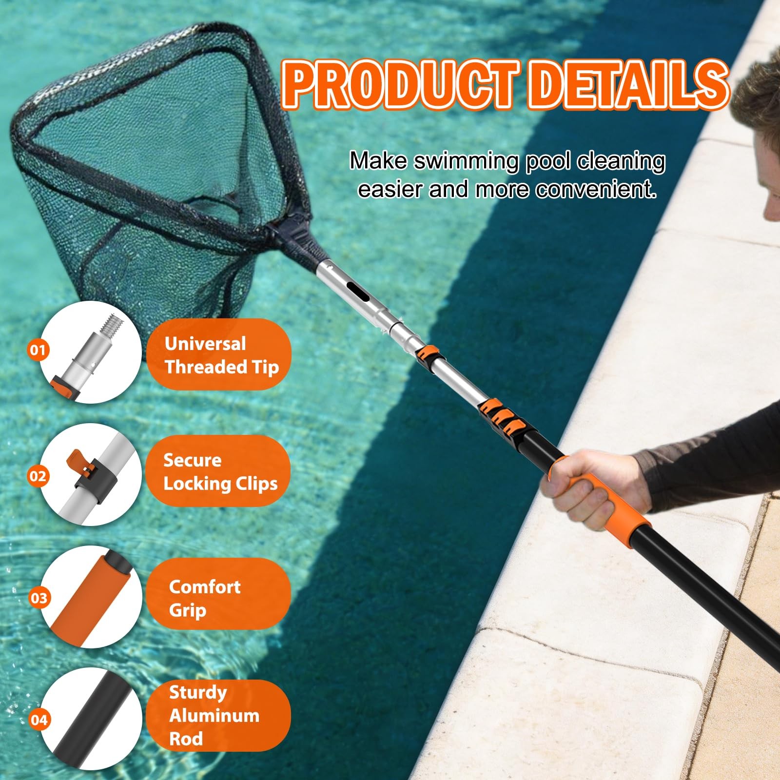 SISIUPASSIE 12FT Pool Skimmer Net with Pole, Foldable & Larger Capacity Pool …
