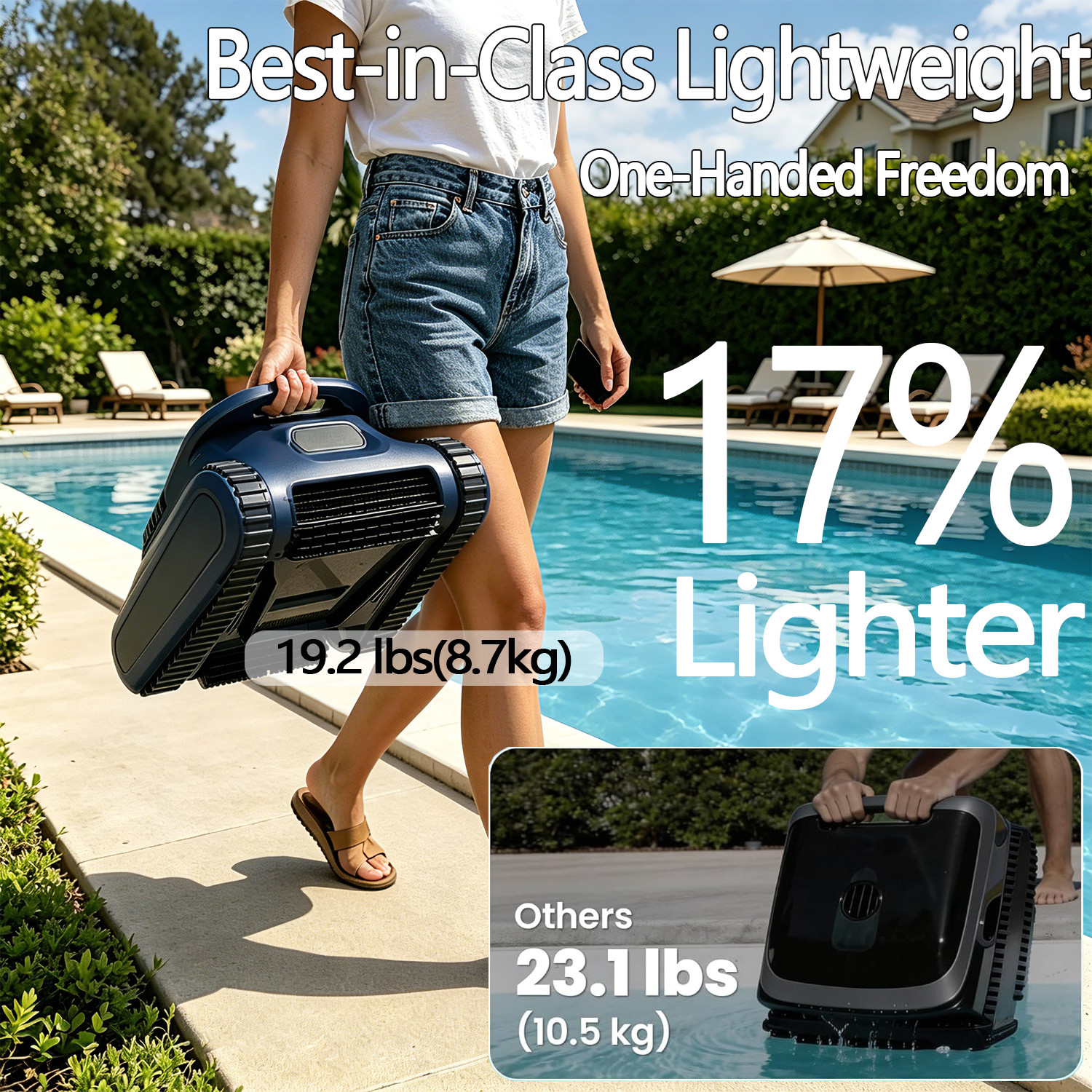 Cordless Robotic Pool Vacuum 120W | Sonar Navigation | Track Drive | Wall Climb