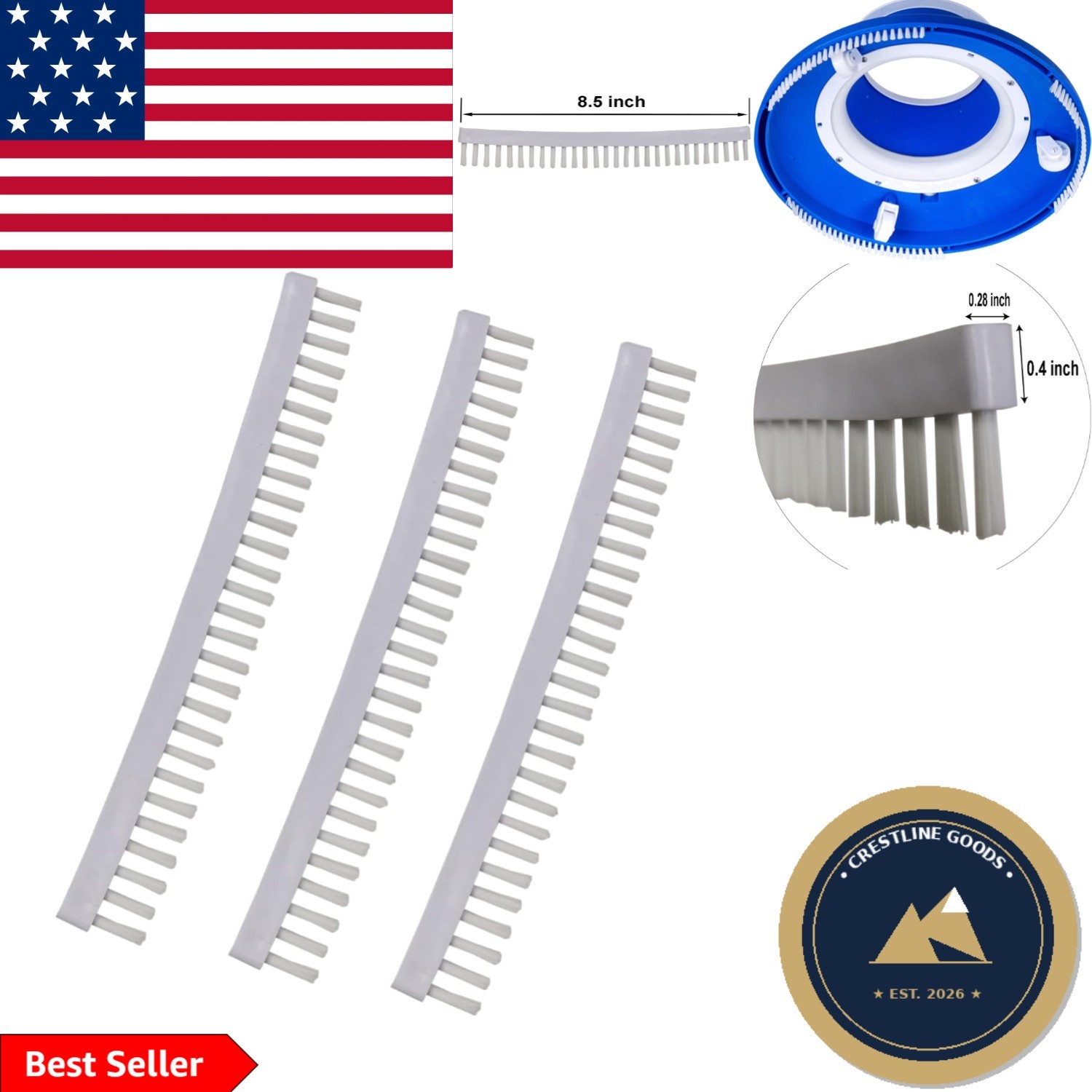 3-Pack 8.5&Prime; Replacement Strips for Pool Leaf Vacuum Cleaning – Fits Most Brands