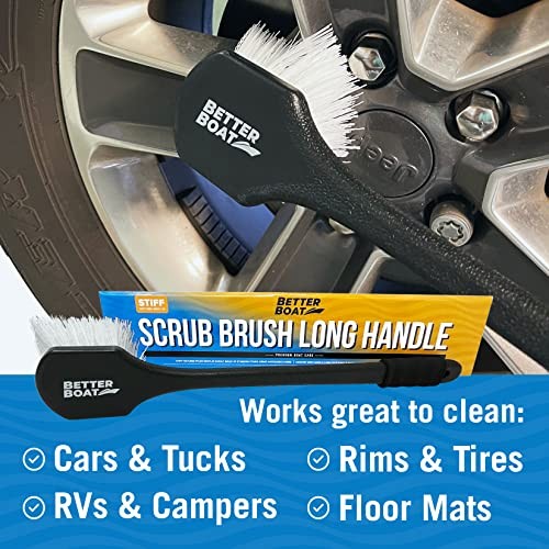 Stiff Hand Scrub Brush, Large Handle Heavy Duty Tire and Wheel Long Handle