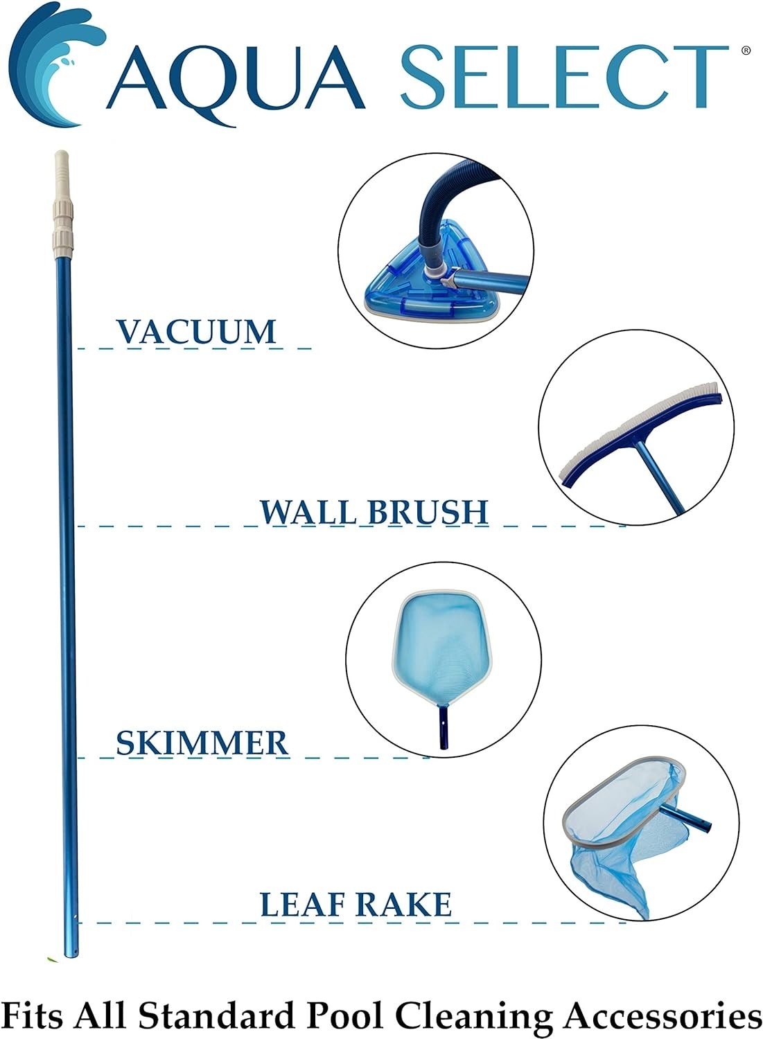7-21 FT Telescoping Pool Vacuum Pole Aluminum Heavy Duty for Skimmers & Brushes