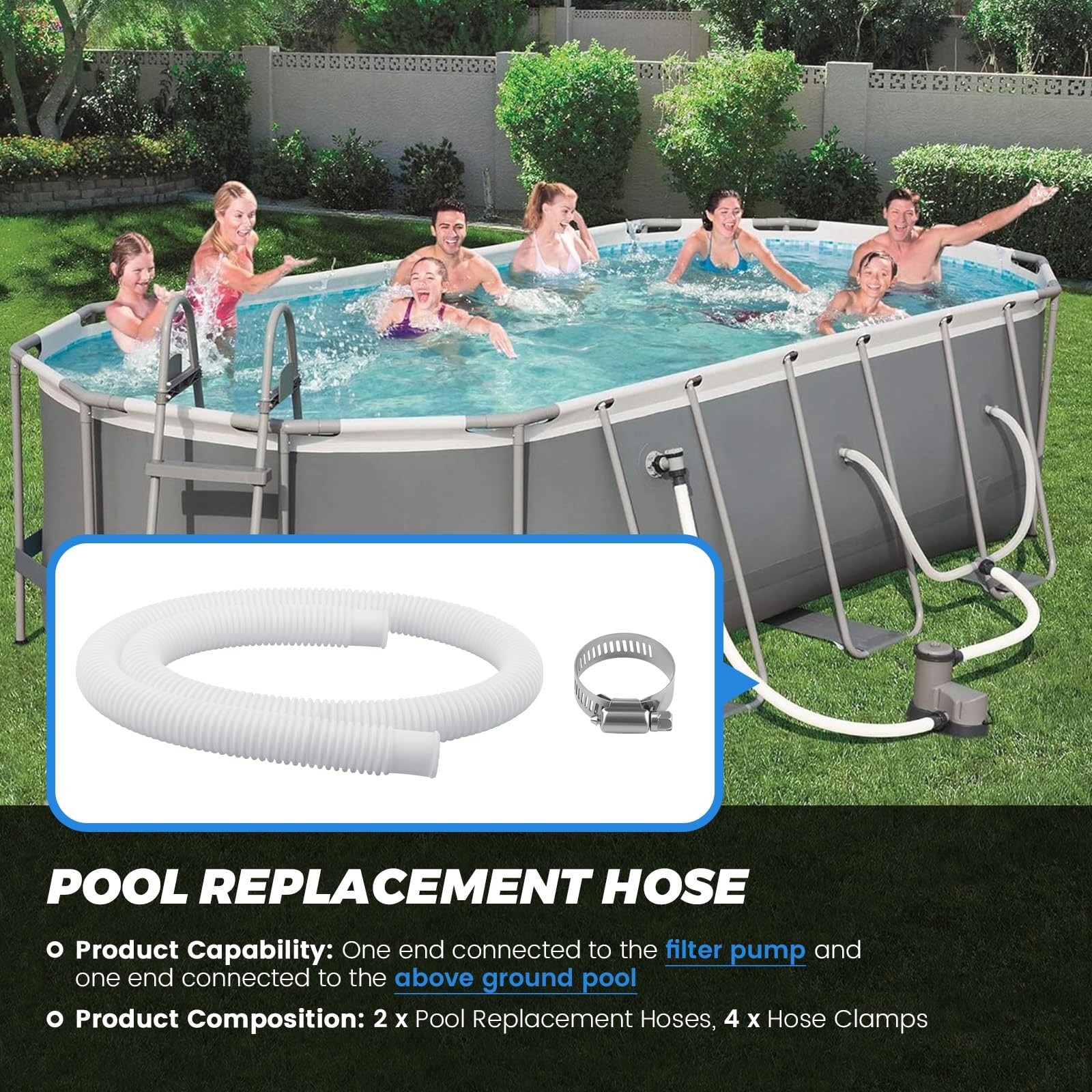 Beaquicy Pool Hoses for Above Ground Pools 1.25 inches x 59 inches, White
