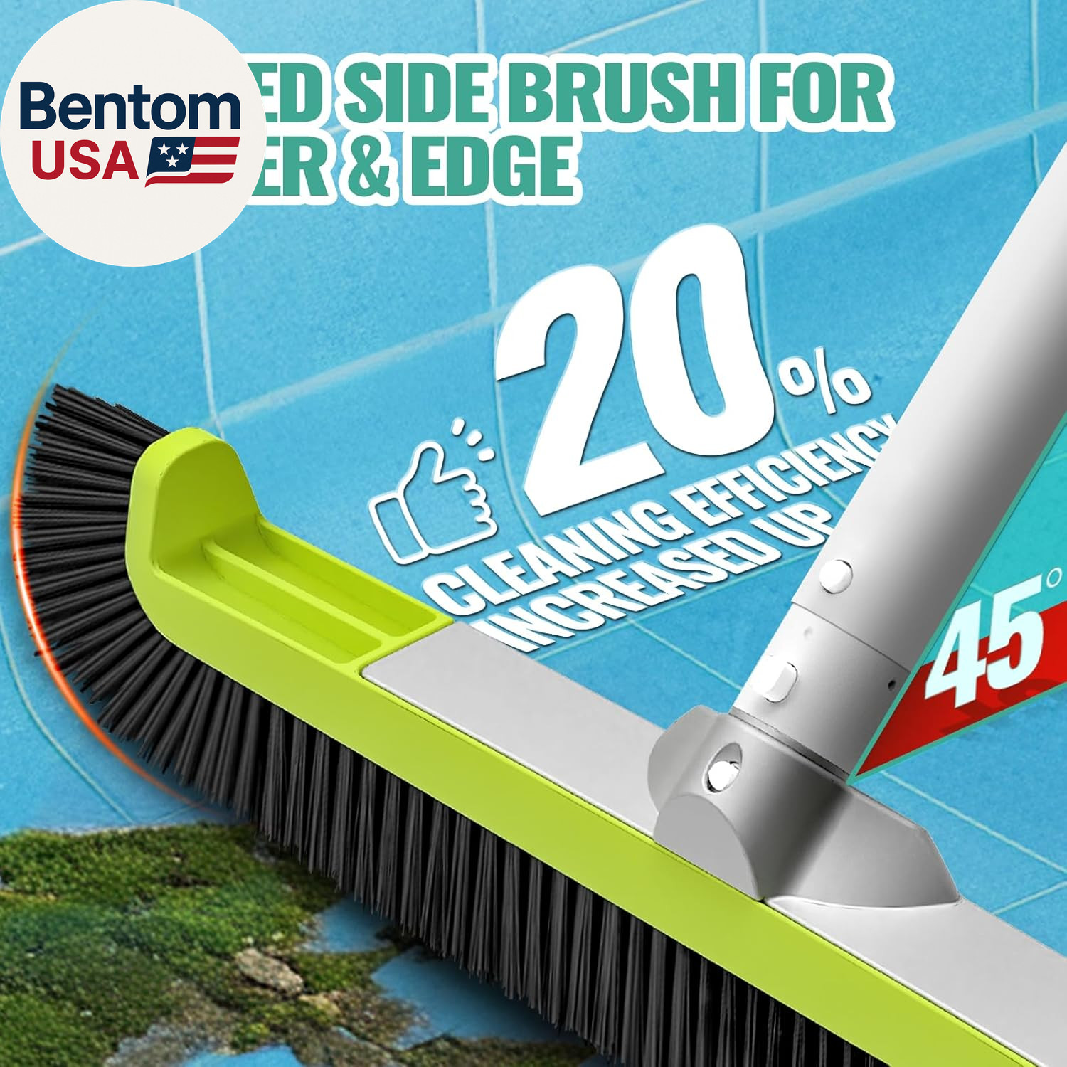 18&Prime; Pool Brush Head for Cleaning Swimming Pool Walls, Curved Ends High-Efficienc