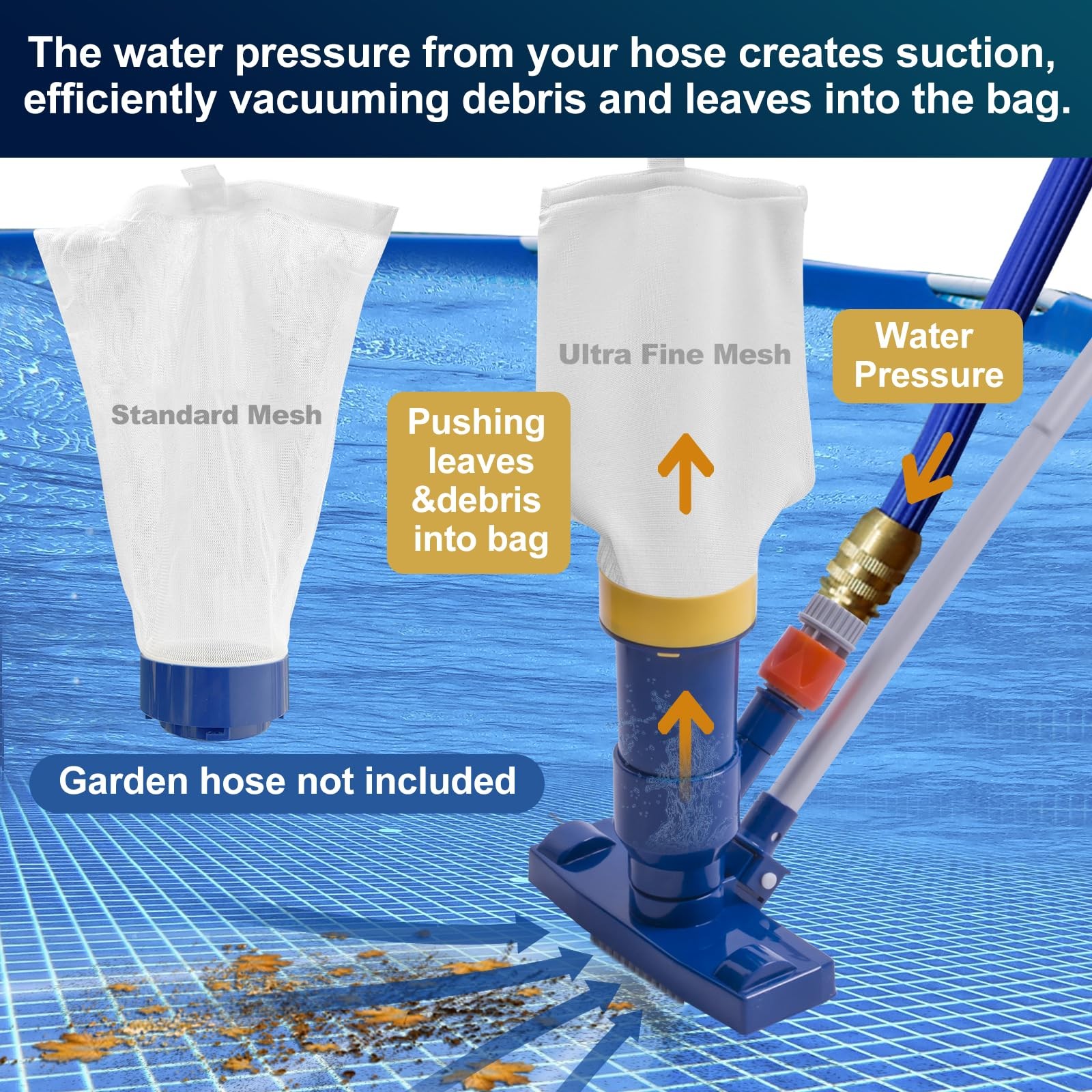 Manual Pool Vacuum for Above Ground Pool Upgrade with Fine Mesh Bag& 56&Prime; Pole…