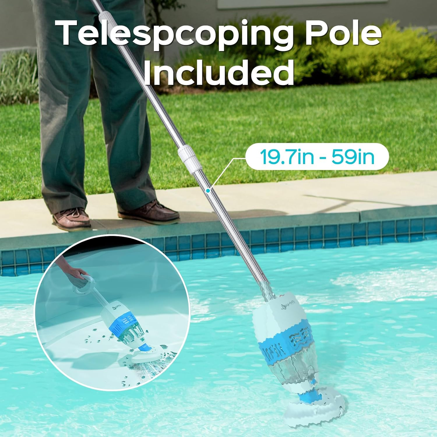 (2024 Upgraded) Pool Vacuum for above Ground Pools with Telescopic Pole, Recharg