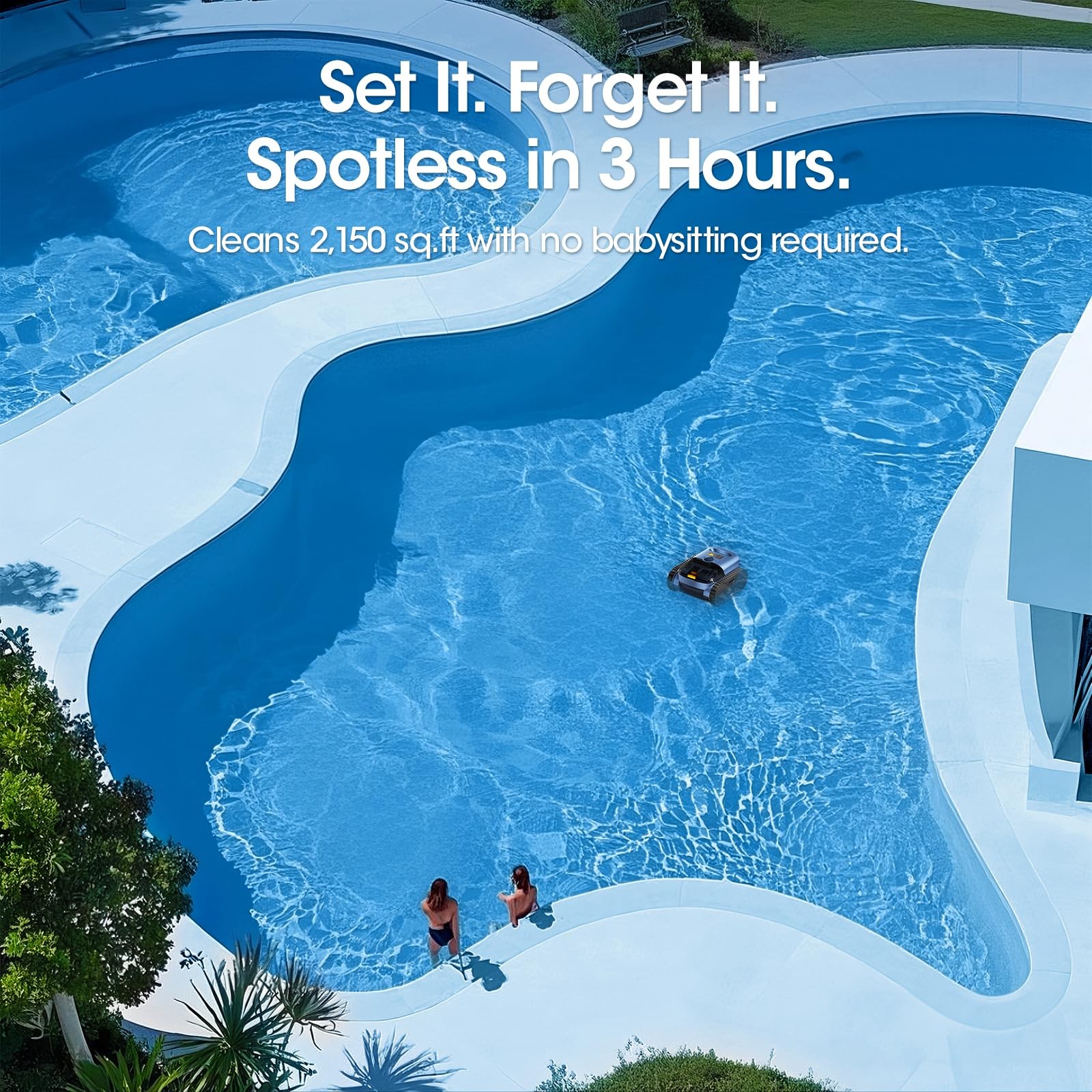 Cordless Robotic Pool Vacuum Sonar Navigation Wall Climbing 150Min Runtime