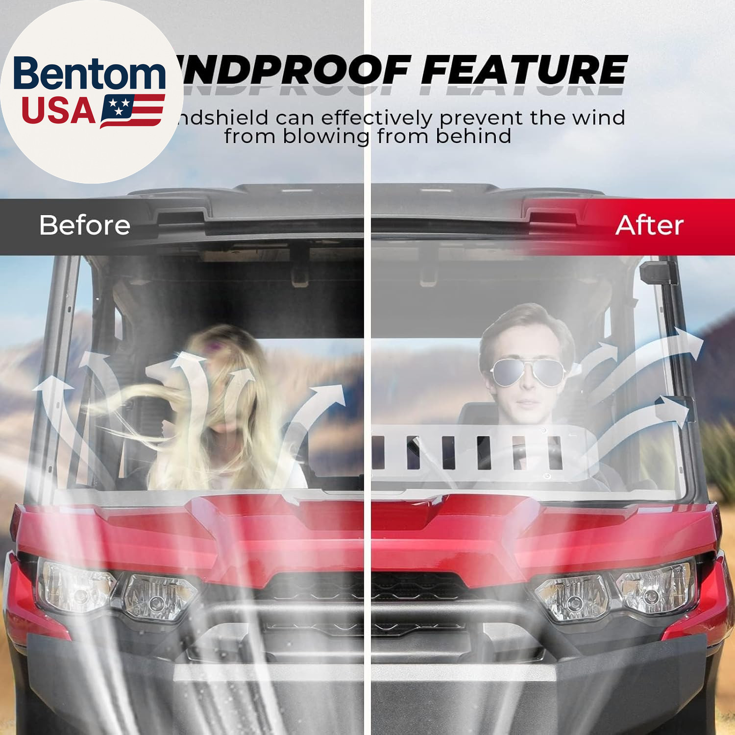 UTV Front Full Windshield SXS Front Windscreen Slide-Vent Polycarbonate Wind Scr