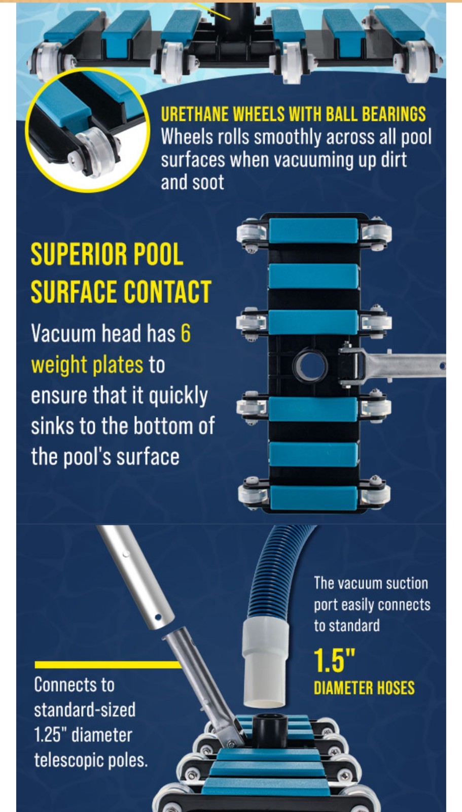 VH-102 Manual Flexible Weighted Extra Wide Pool Vacuum Head For Inground Pools