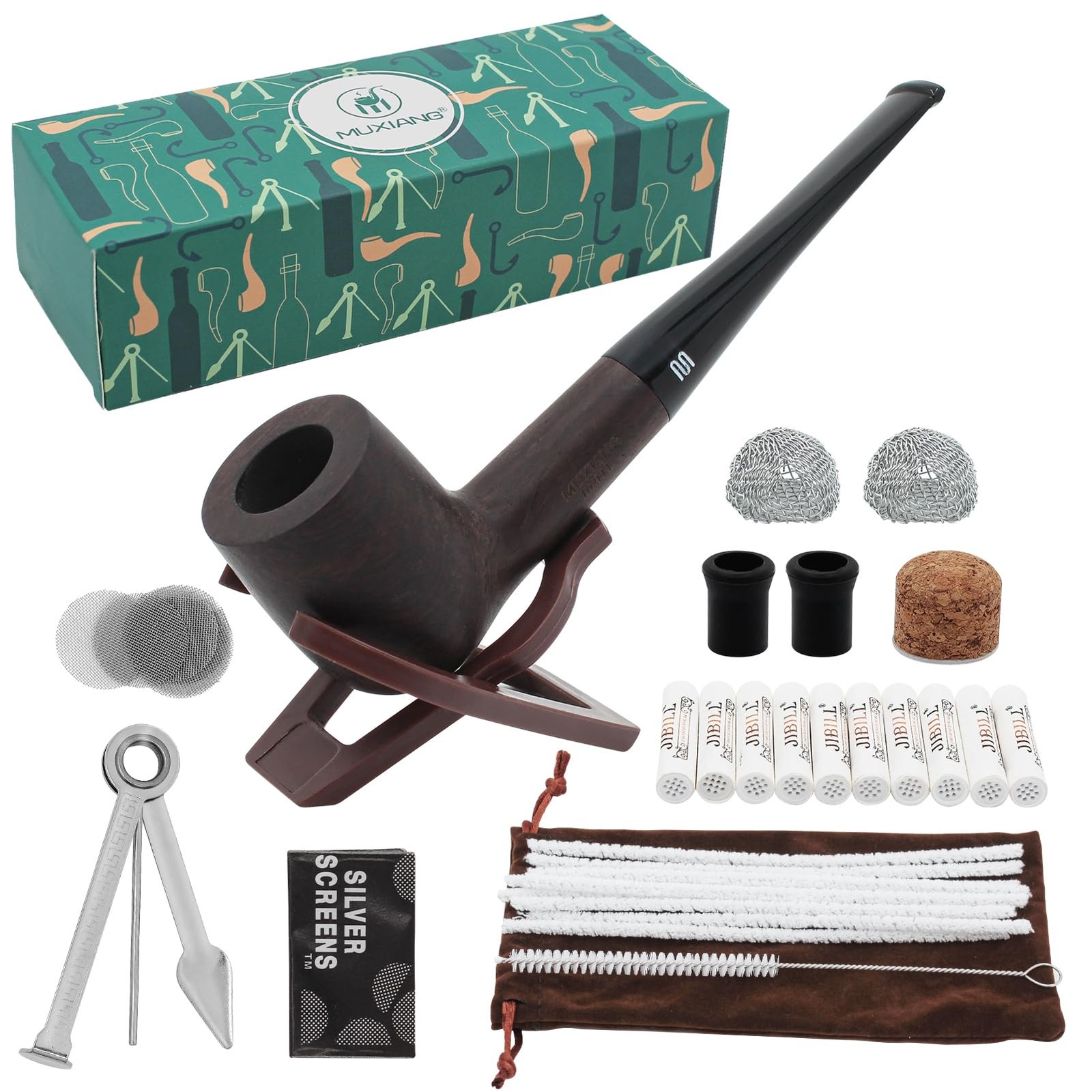 Tobacco Pipe Set,Handmade Wood Smoking Pipe,Pipe Starter Dark Brown
