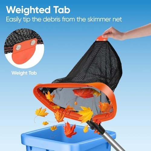 Pool Skimmer Net 17.5 Inch 10 FT Aluminum Pole 8 Sections Heavy Duty Leaf Rake