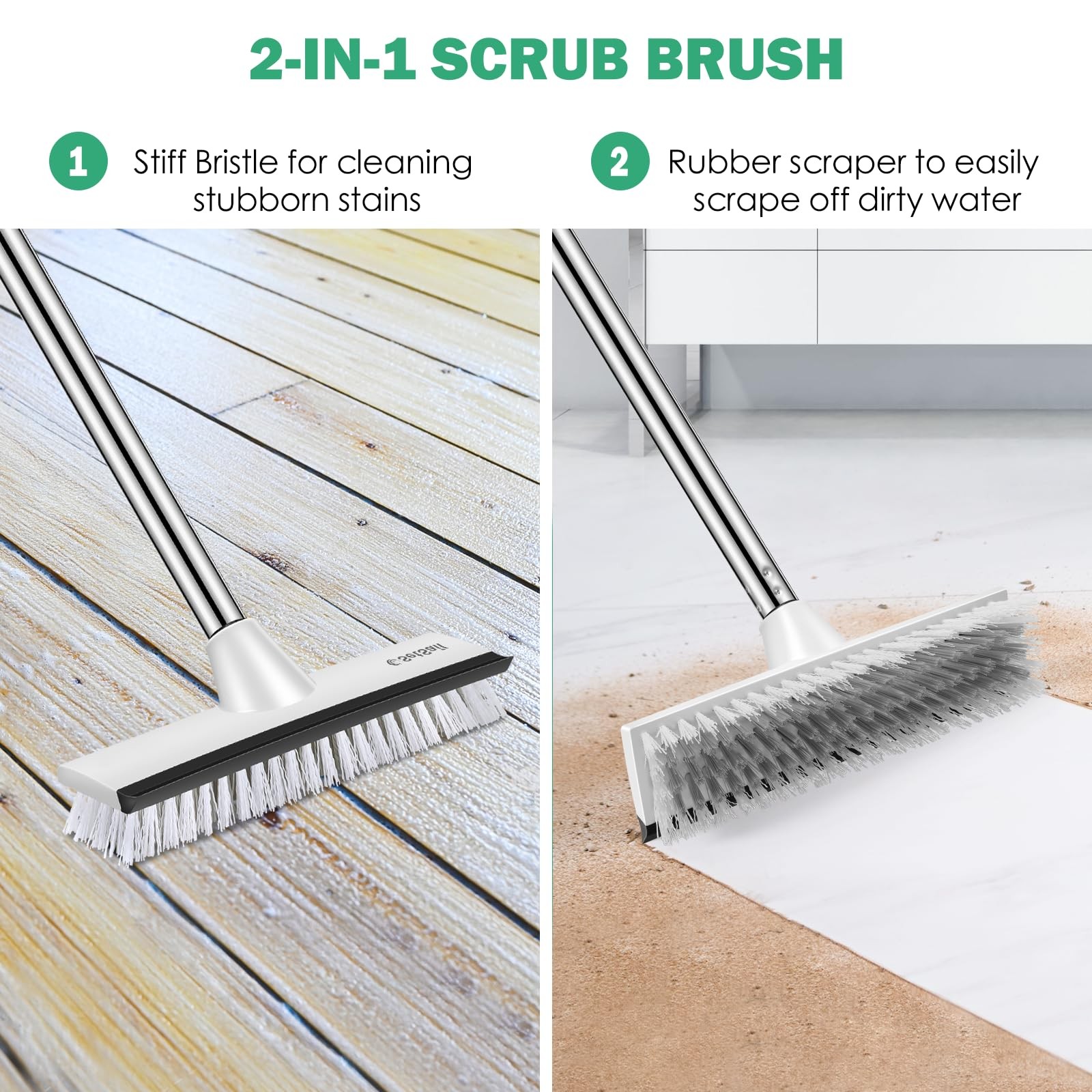 Adjustable Floor Scrub Brush with Stiff Bristles for Shower, Bathroom, Kitchen