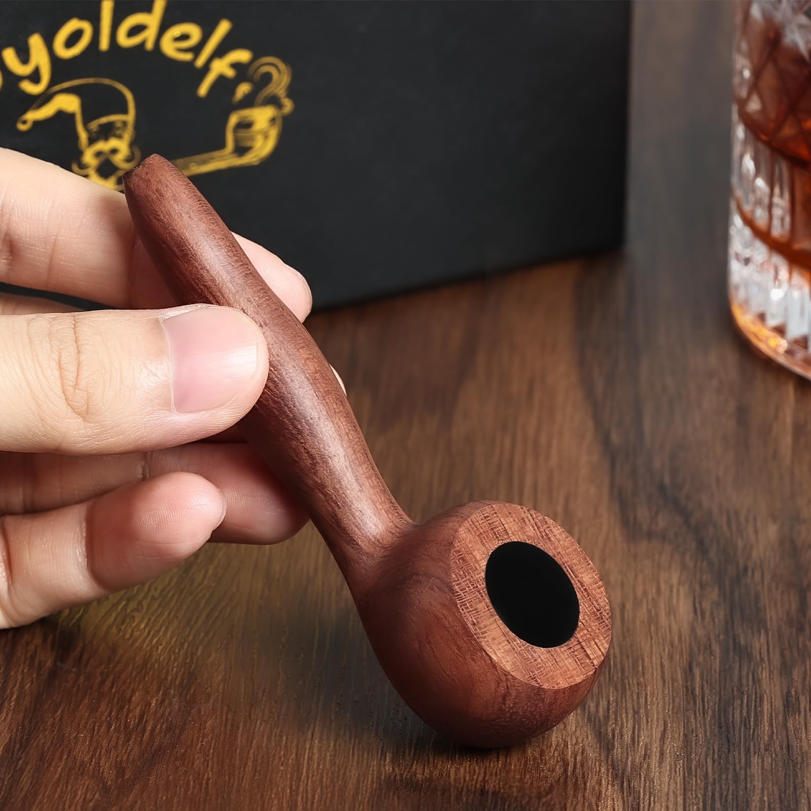 Joyoldelf Mini Tobacco Pipe Set – Rosewood Smoking with Metal brown