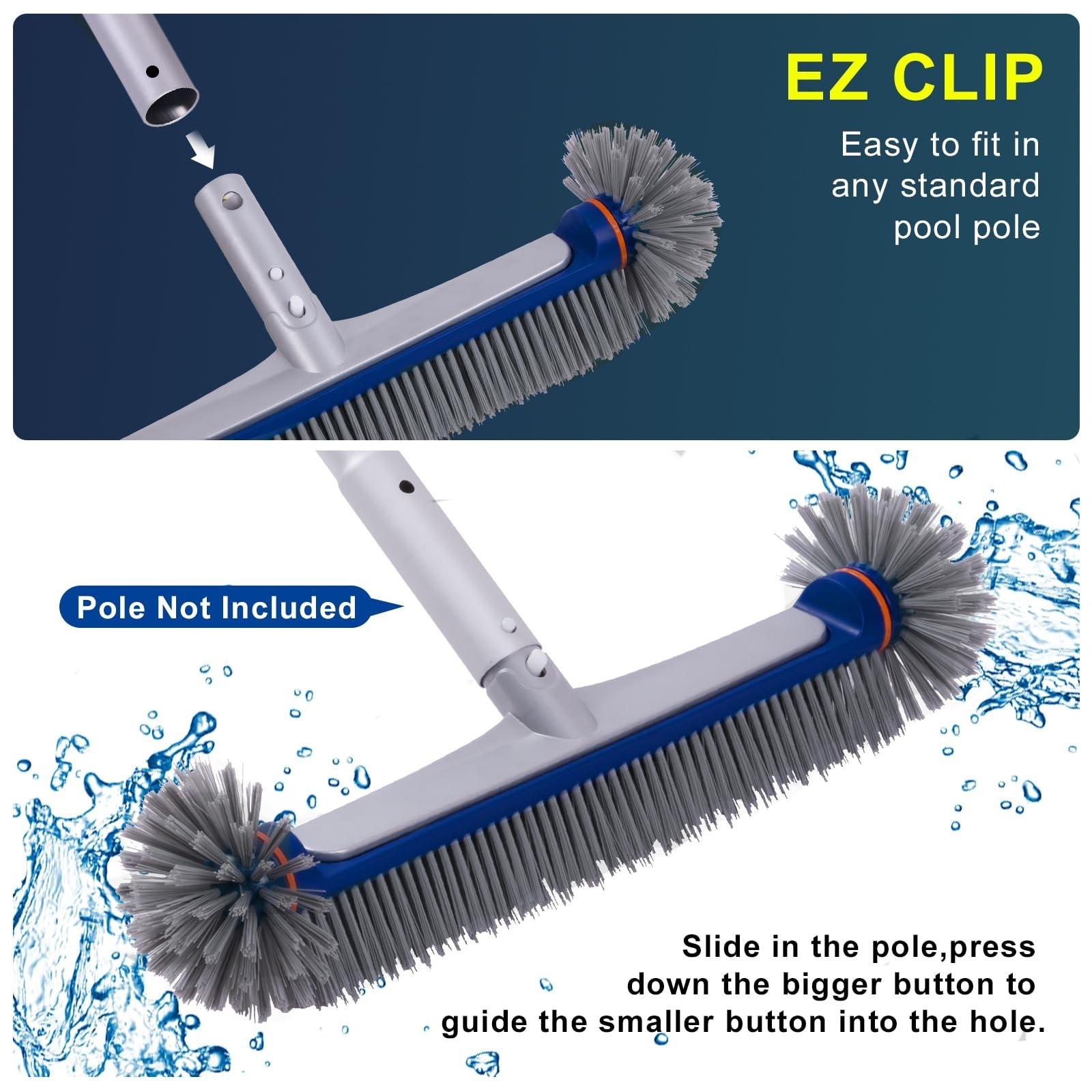 POOLAZA 360 Degree Pool Brush – Heavy Duty 17.5&Prime; Pool Brush Head for inground…