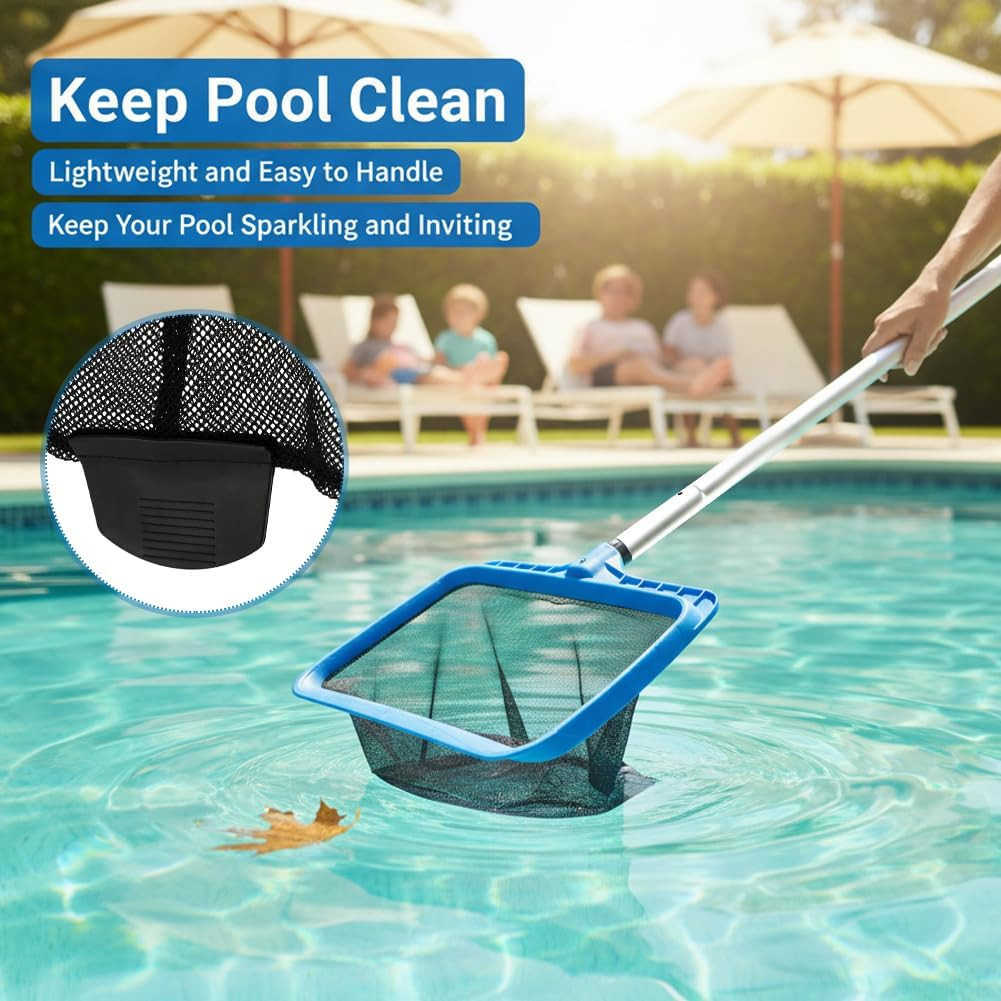 Swimming Pool Cleaning Kit, Large Skimmer Net with 56 Inch Pole & 17.5” Pool Bru
