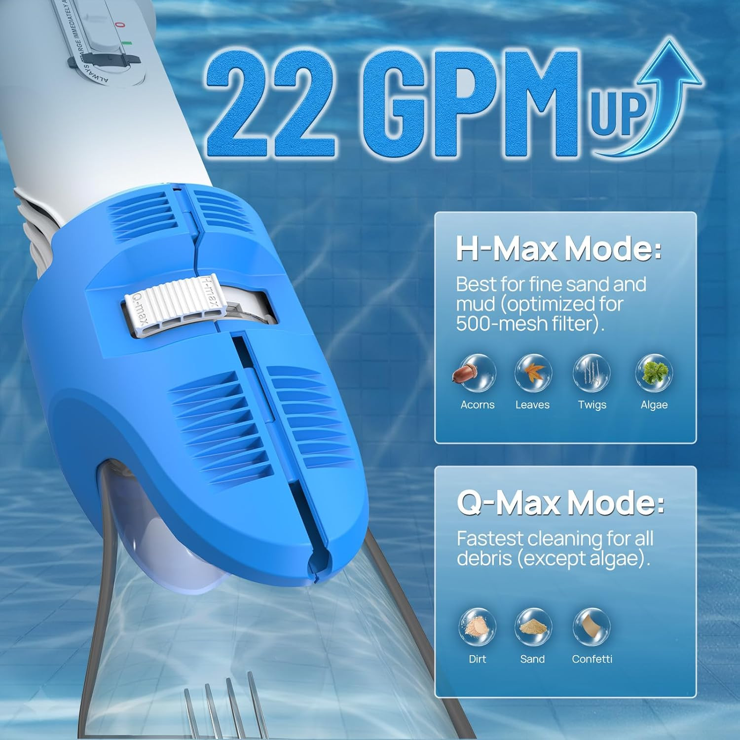 Upgraded Pool Vacuum for above Ground & Inground Pool, 75-Min Runtime, 113&Prime; (9.4