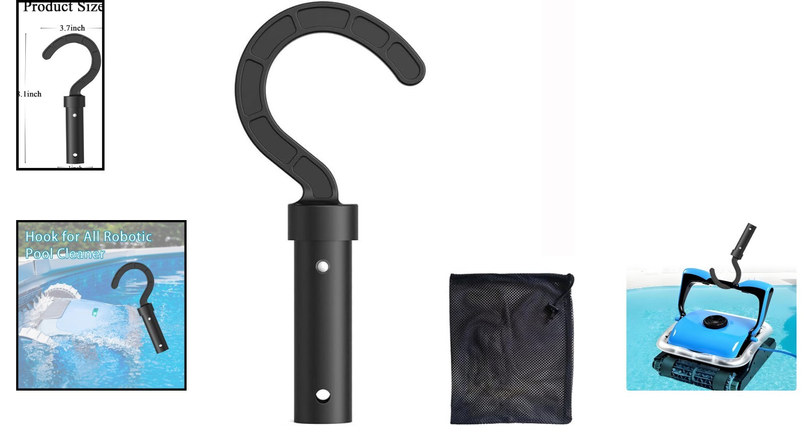 Adjustable Pool Pole Hook fits Above Ground and Underwater Cleaners