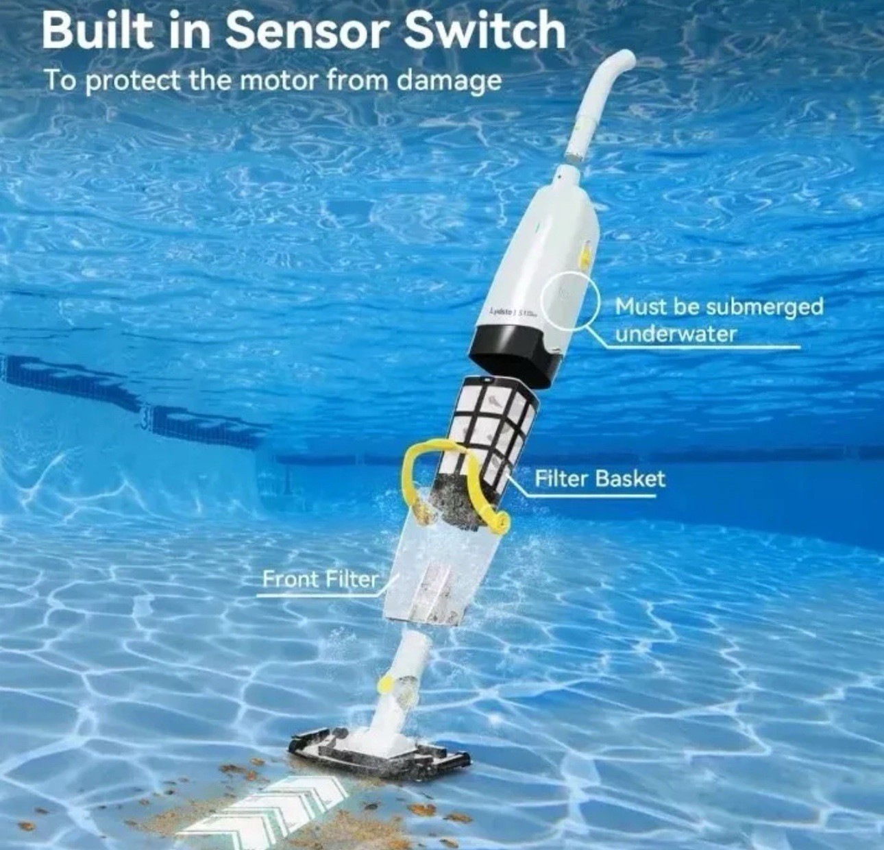 Lydsto Cordless Handheld Pool Vacuum with Telescopic Pole, Cordless Model S1