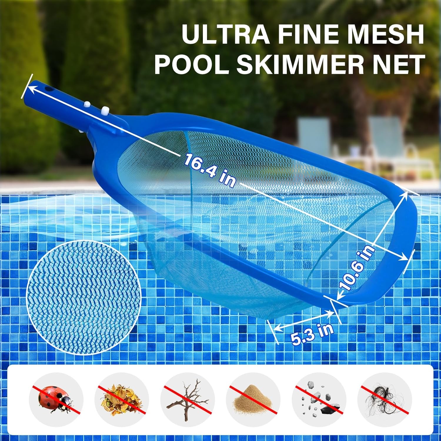 Pool Cleaning Kit: 12.5&Prime; Brush, Fine Mesh Skimmer, 76.5&Prime; Pole