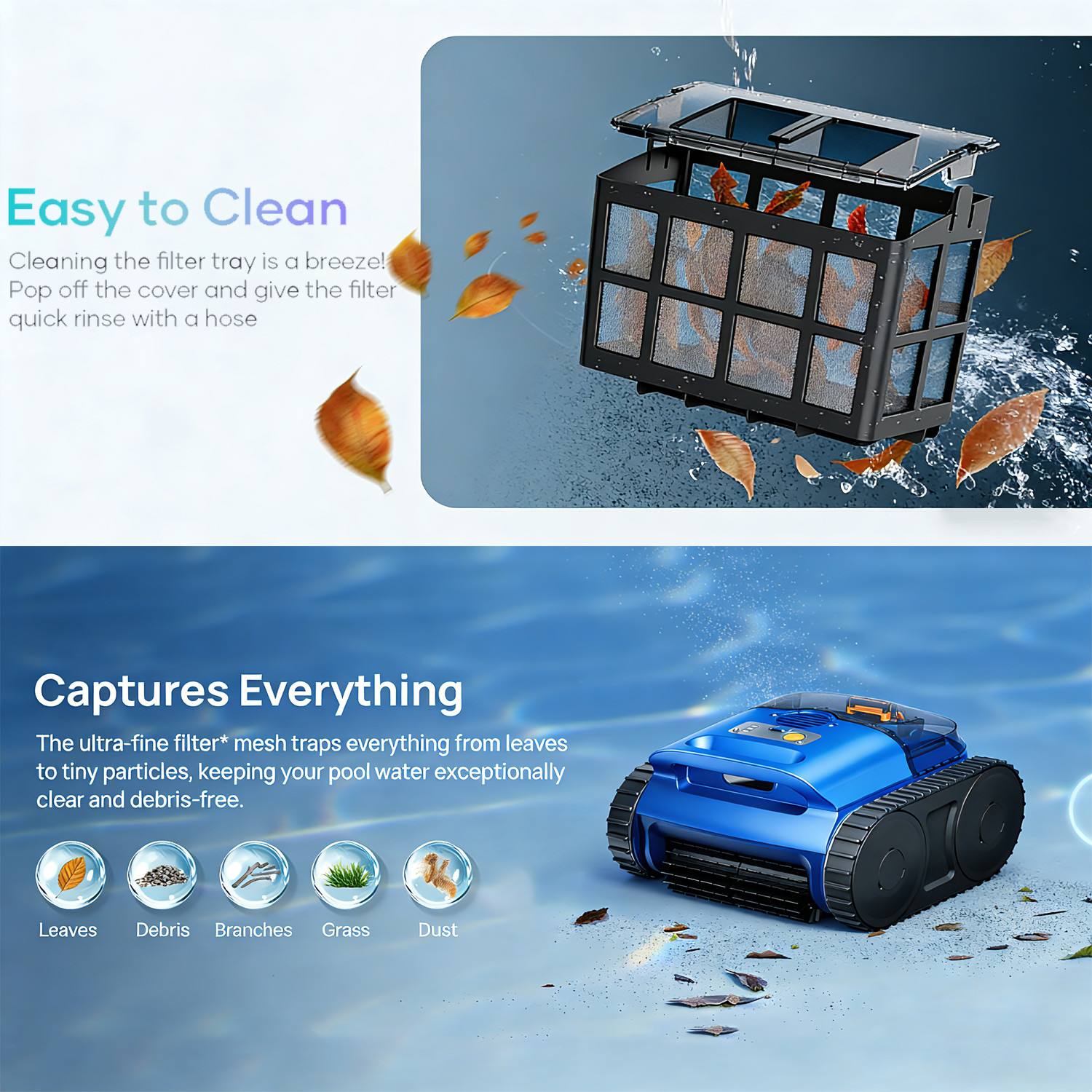 Automatic Pool Vacuum Robot with Wall & Waterline Cleaning for Inground Pools