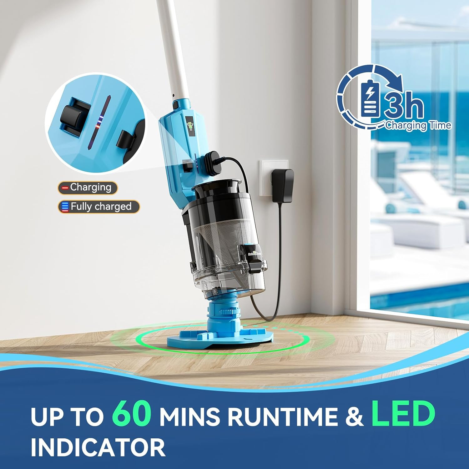 Cordless Pool Vacuum with Telescopic Pole, Powerful 30 GPM Suction, Advanced Dua