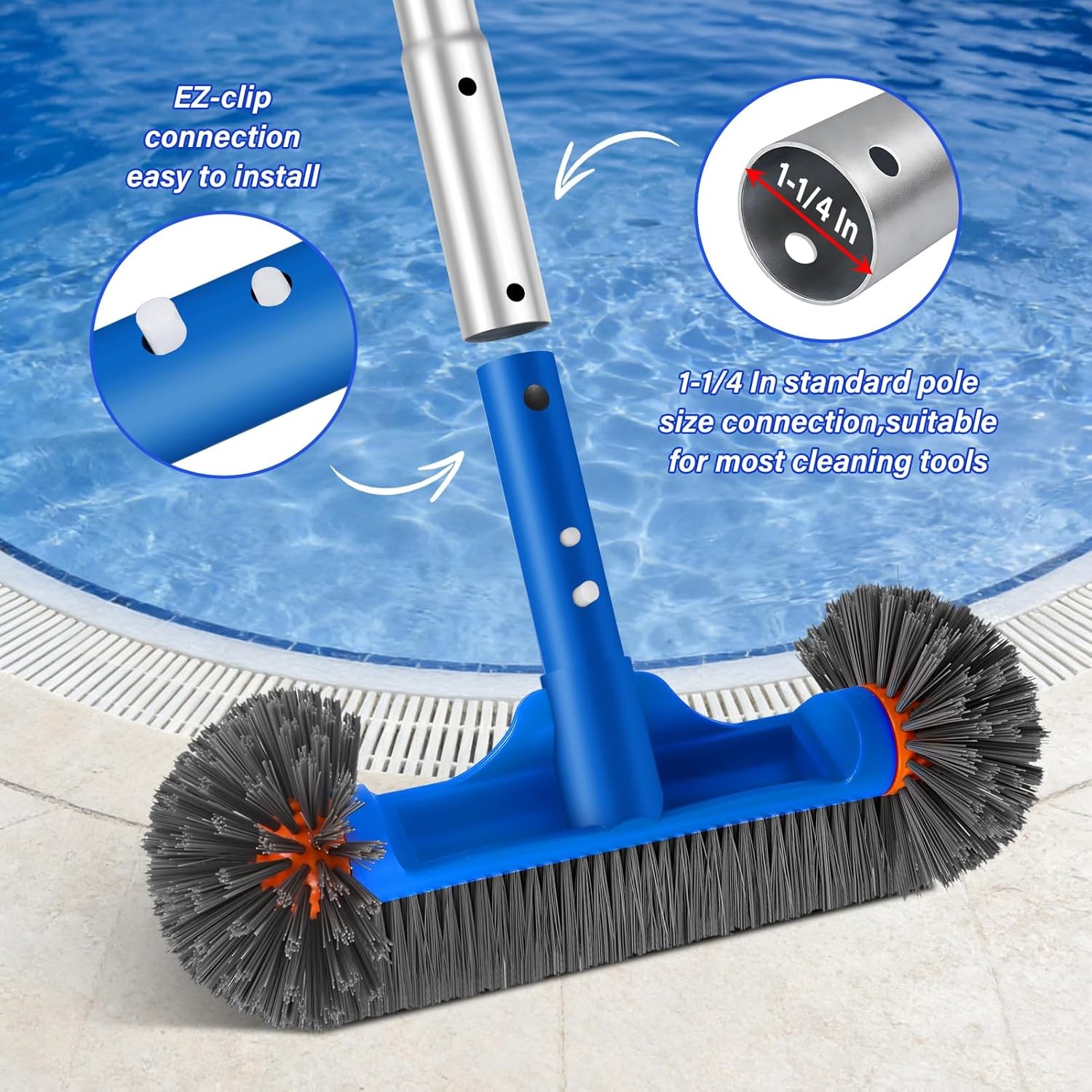 Pool Cleaning Kit: 12.5&Prime; Brush, Fine Mesh Skimmer, 76.5&Prime; Pole