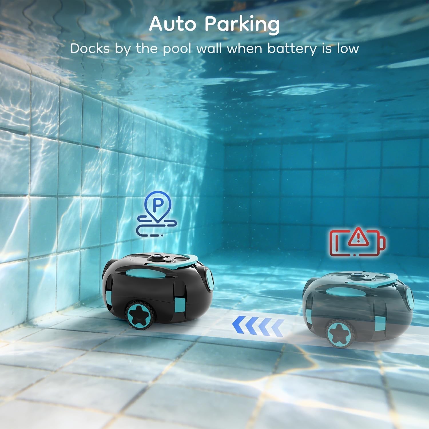 Cordless Robotic Pool Cleaner Dual Suction 130-Min Battery Lightweight