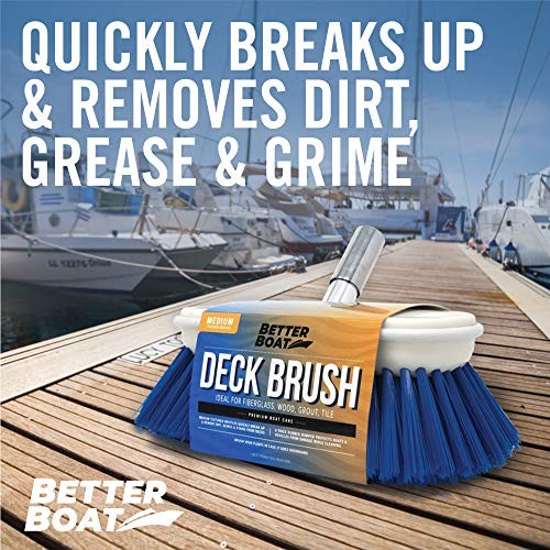 Deck Brush Medium Bristle 8&Prime; Head Scrub Cleaning with Bumper Medium Bristles