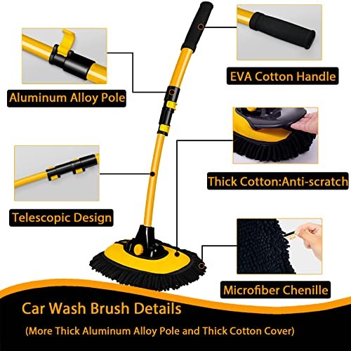 15° Curved Car Cleaning Brush with Telescopic Handle 43&Prime; Aluminum Alloy Long